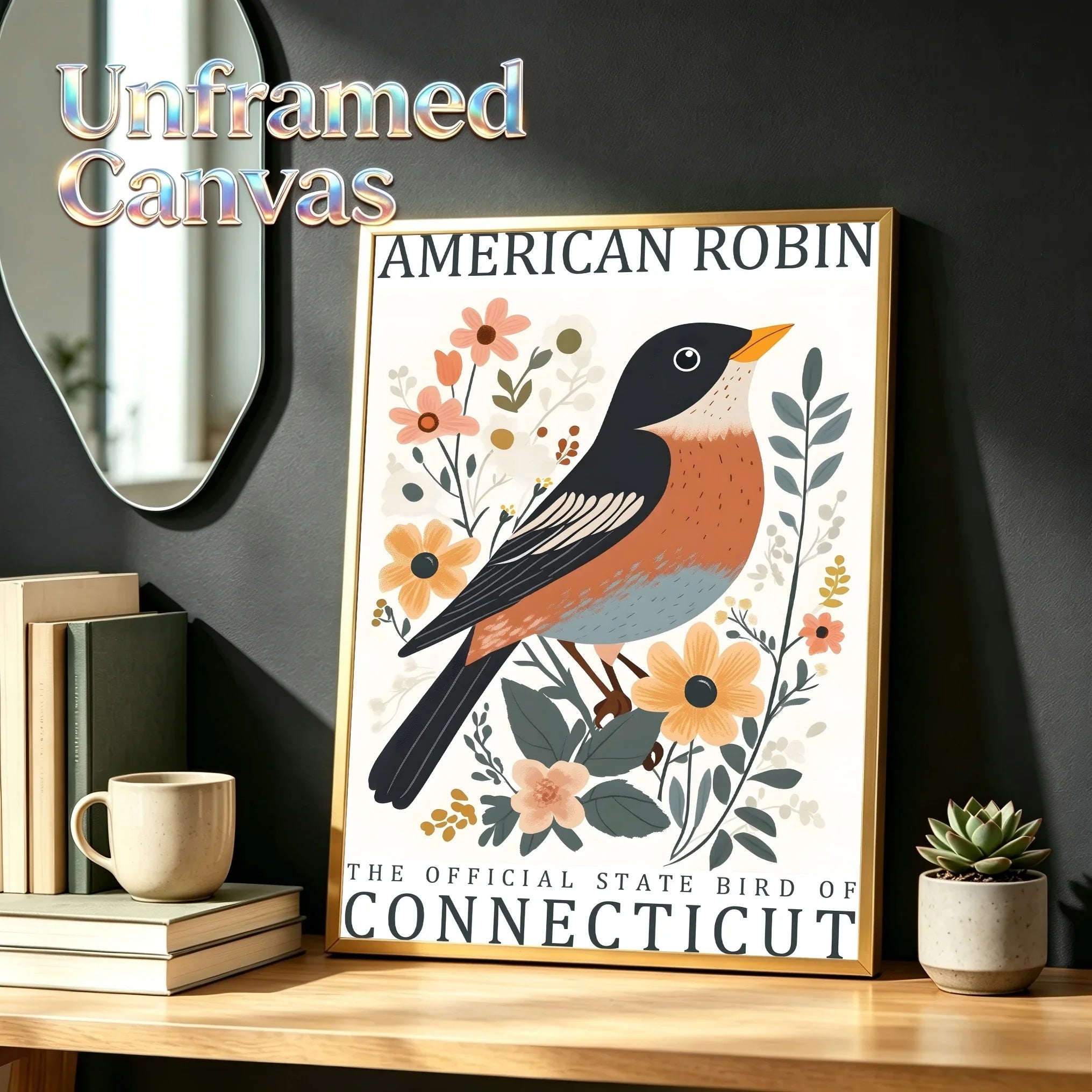 US State Birds Unframed Canvas Wall Art Poster Cozy Home Decor for Bedroom Living Room & Thoughtful Gift