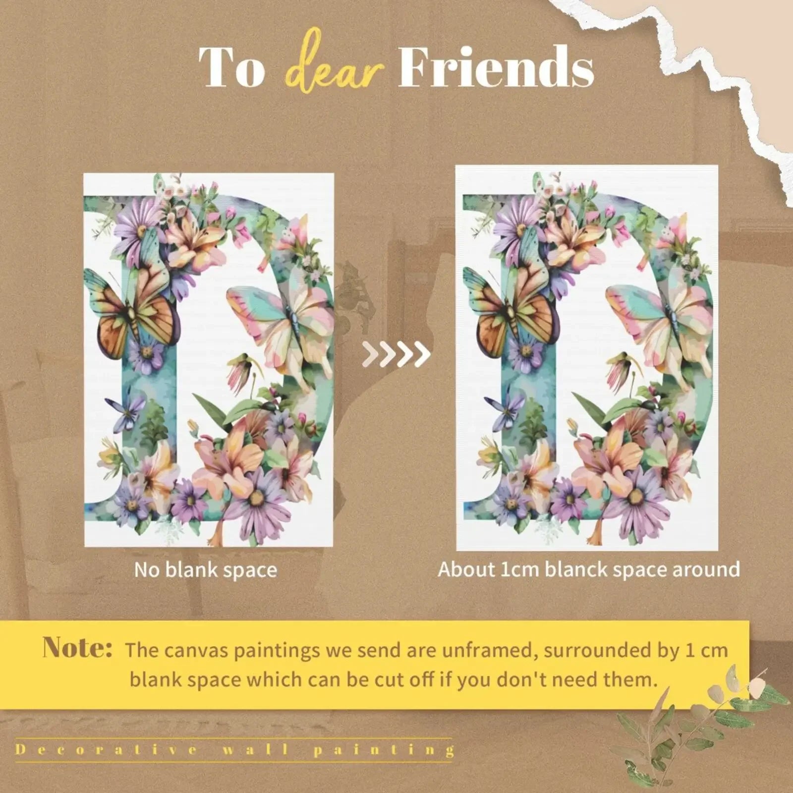Watercolor Floral Alphabet Canvas Print Unframed Wall Art Poster Home Decoration for Bedroom Living Room & Great Gift Idea
