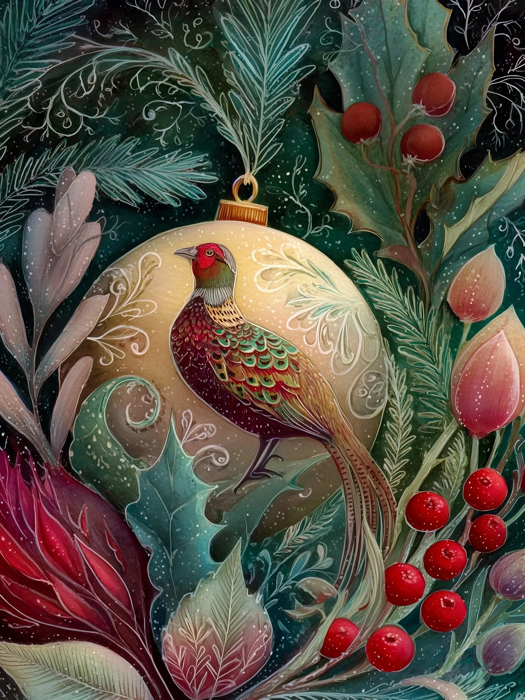 Animals in Christmas Baubles Canvas Unframed Wall Art Print Poster For Living Room Bedroom Home Decor Nice Gifts