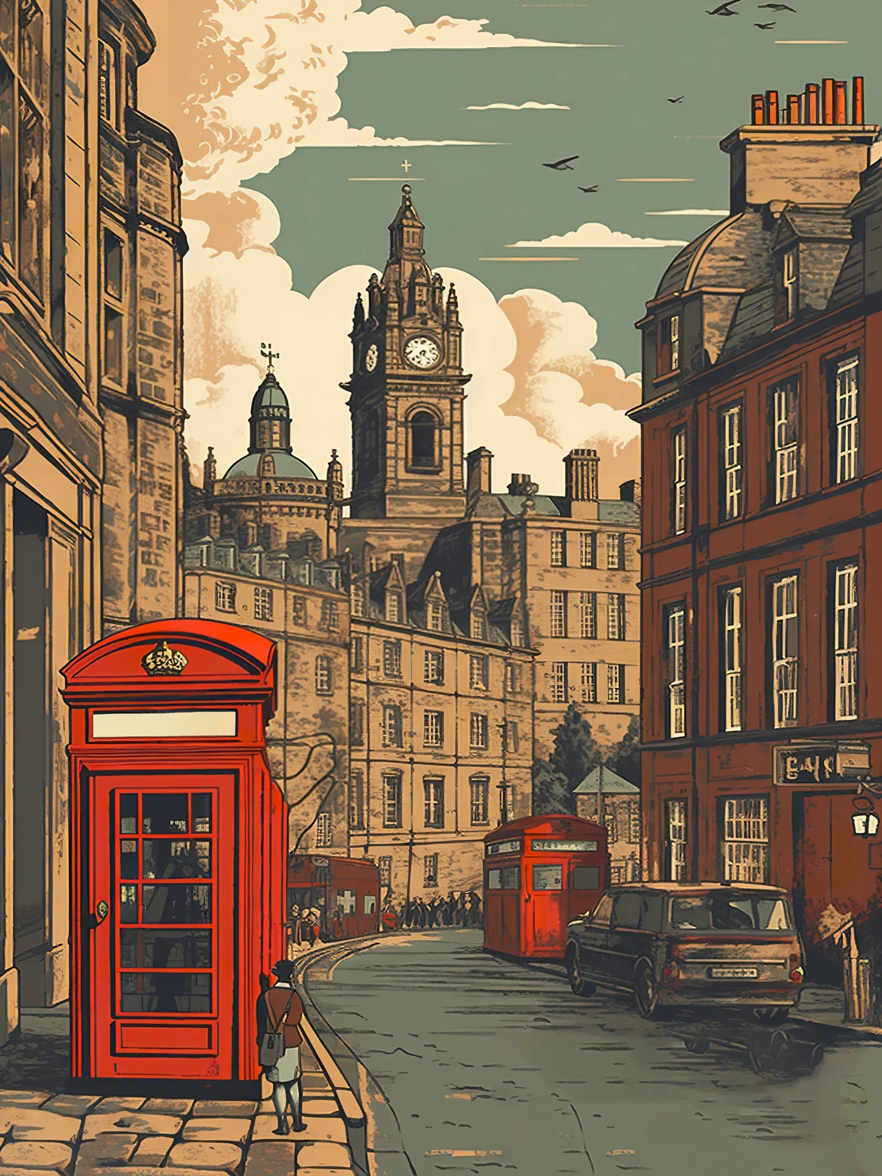 Canvas Art Unframed Vintage Travel Britain Wall Poster Chic Home Decoration for Living Room Bedroom & Perfect Present
