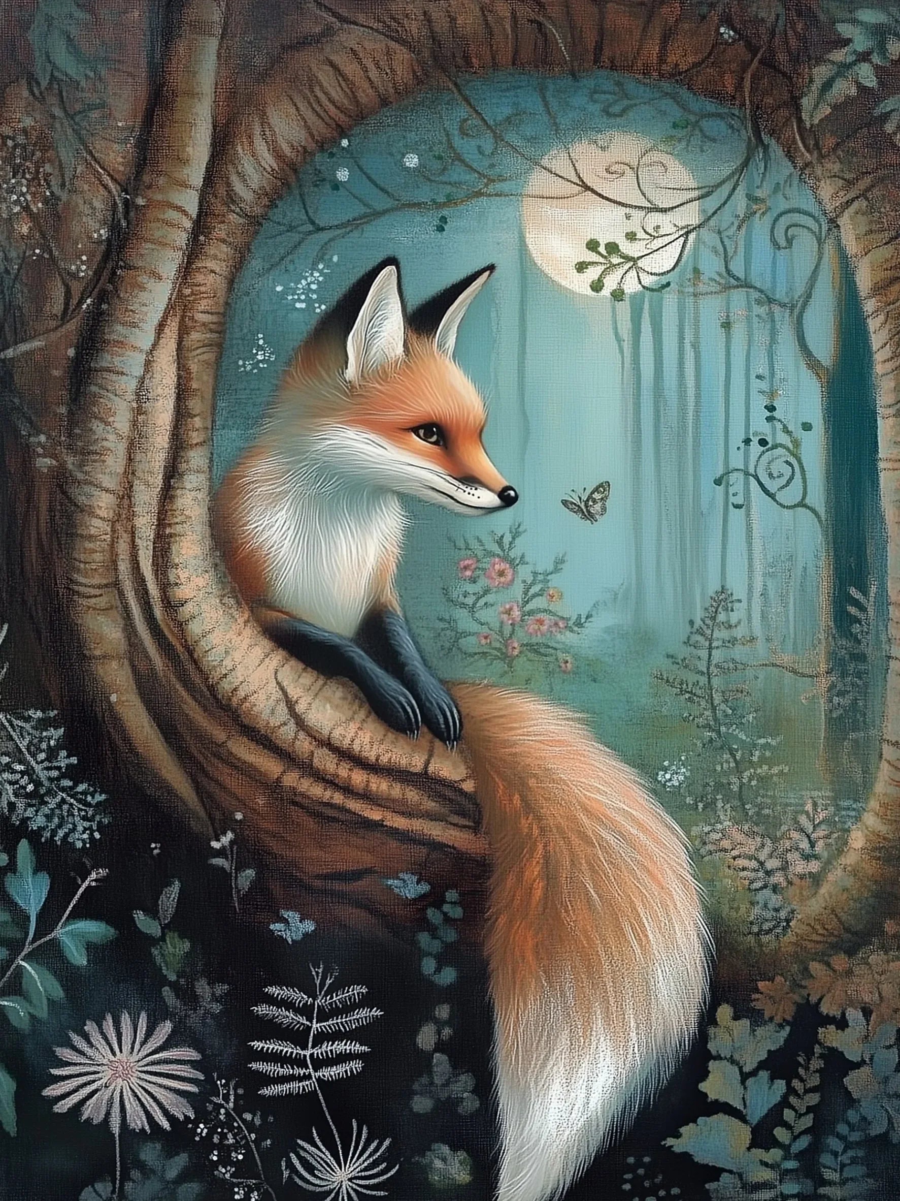 Fox & Fern Unframed Canvas Art Print Poster Warm Wall Decor for Living Room Bedroom & Beautiful Present