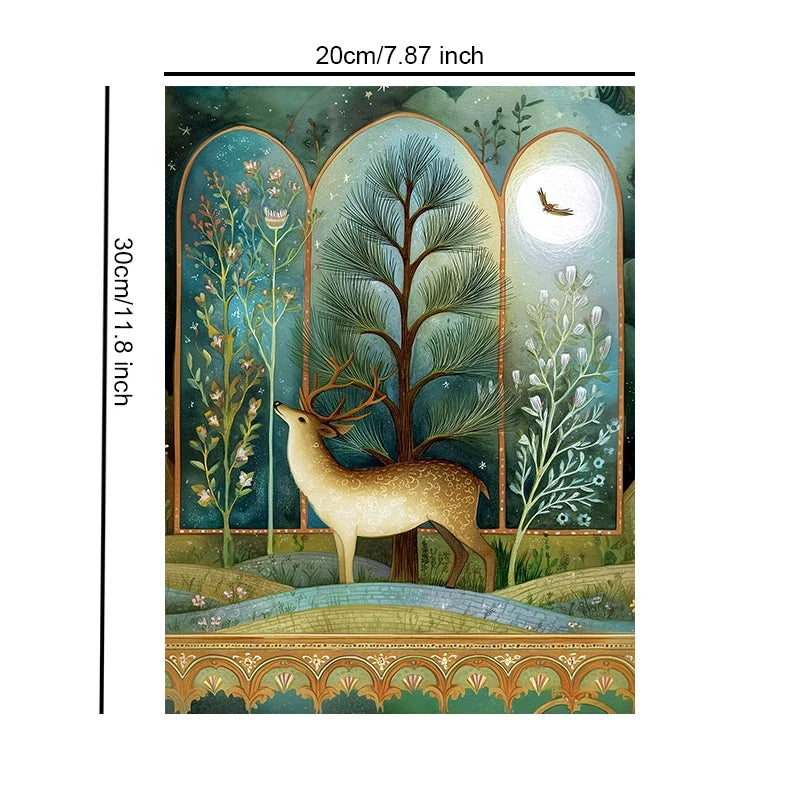Home Decor Unframed Canvas Print Retro Divided Woodland Scenes Wall Art Poster For Living Room Bedroom Decoration Gift