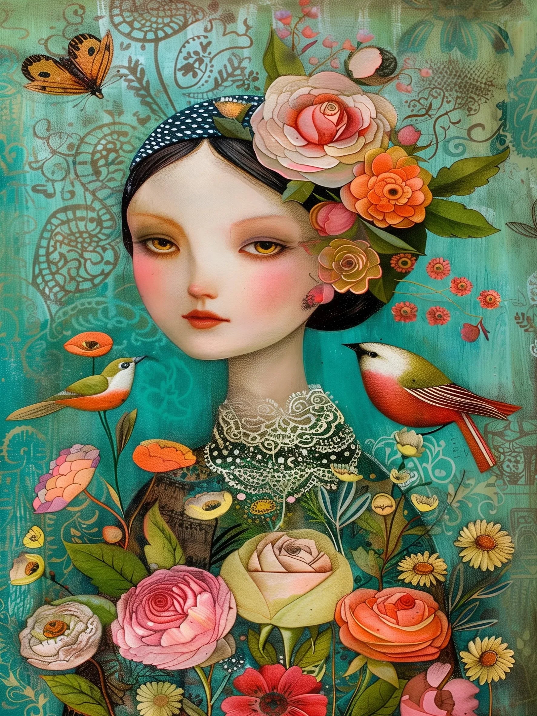 Floral Ladies Unframed Canvas Wall Art Poster Cozy Home Decoration for Living Room Bedroom & Ideal Gift Idea