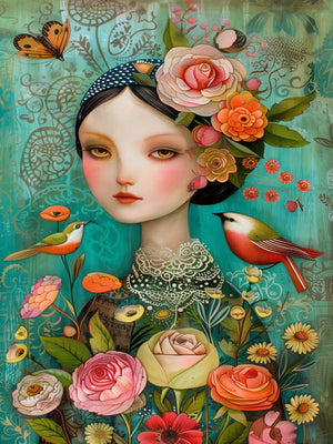 Floral Ladies Unframed Canvas Wall Art Poster Cozy Home Decoration for Living Room Bedroom & Ideal Gift Idea