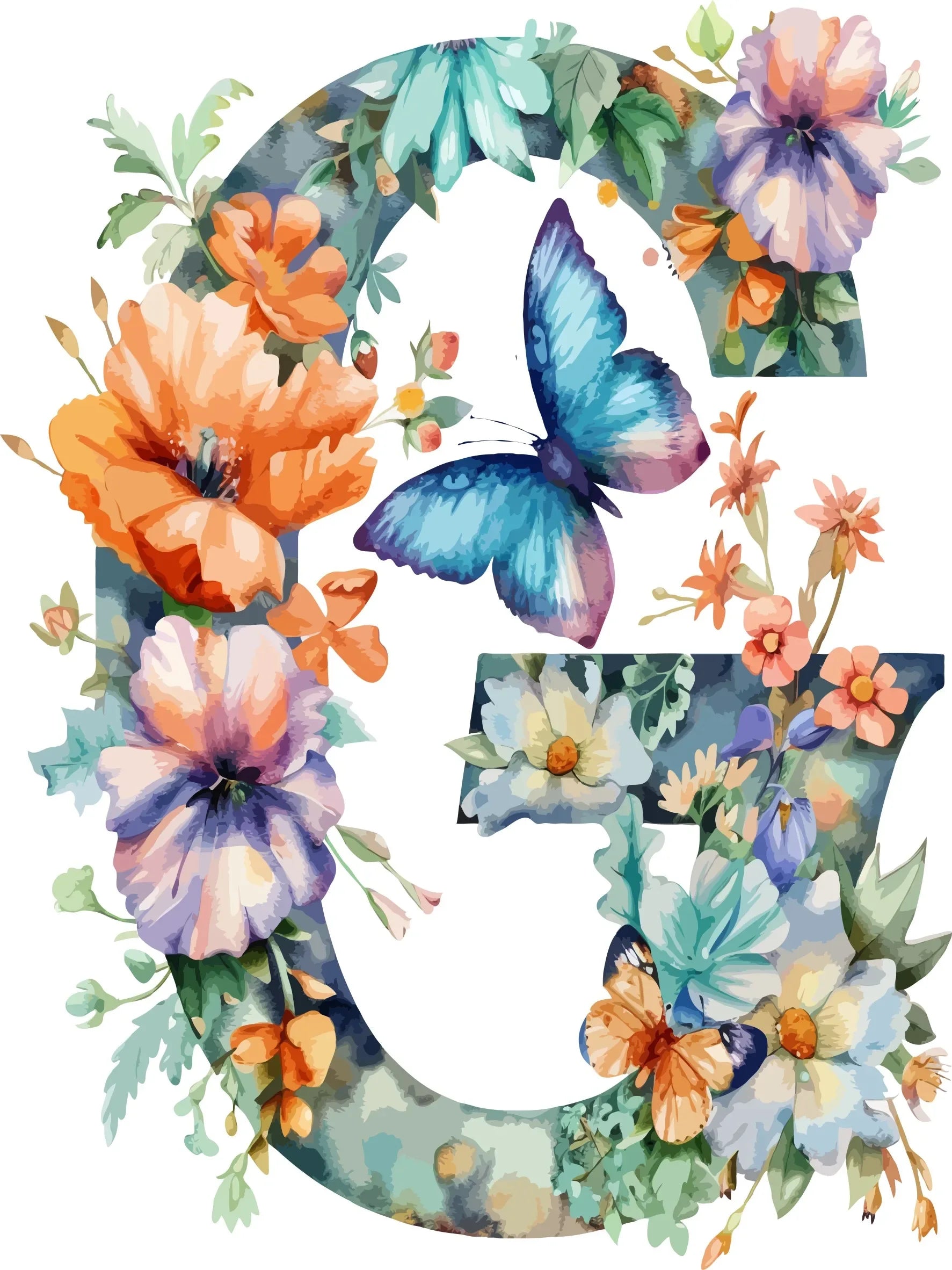 Watercolor Floral Alphabet Canvas Print Unframed Wall Art Poster Home Decoration for Bedroom Living Room & Great Gift Idea
