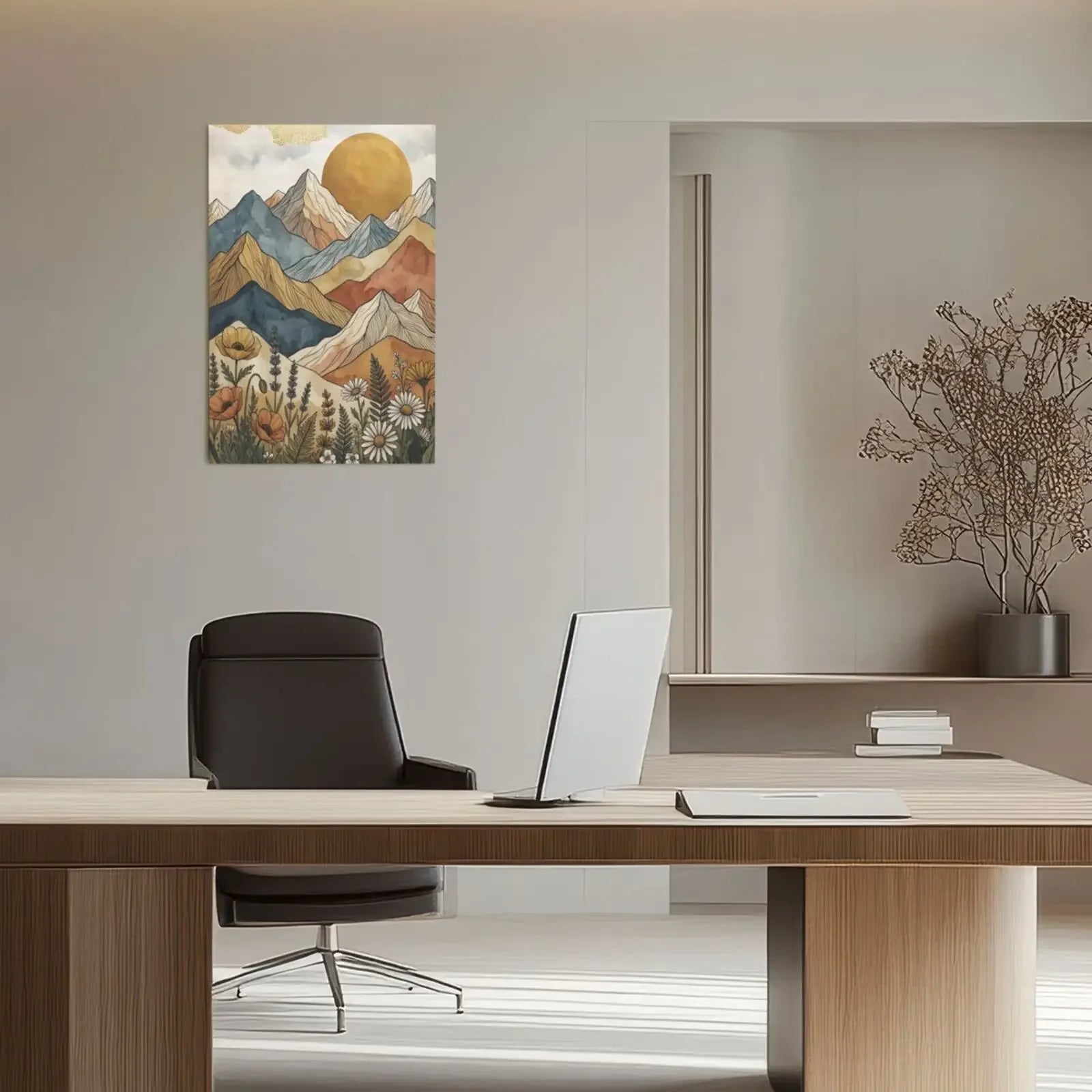 Wall Art Poster Unframed Canvas Retro Boho Celestial Mountain Print For Home Living Room Bedroom Decor Great Gifts