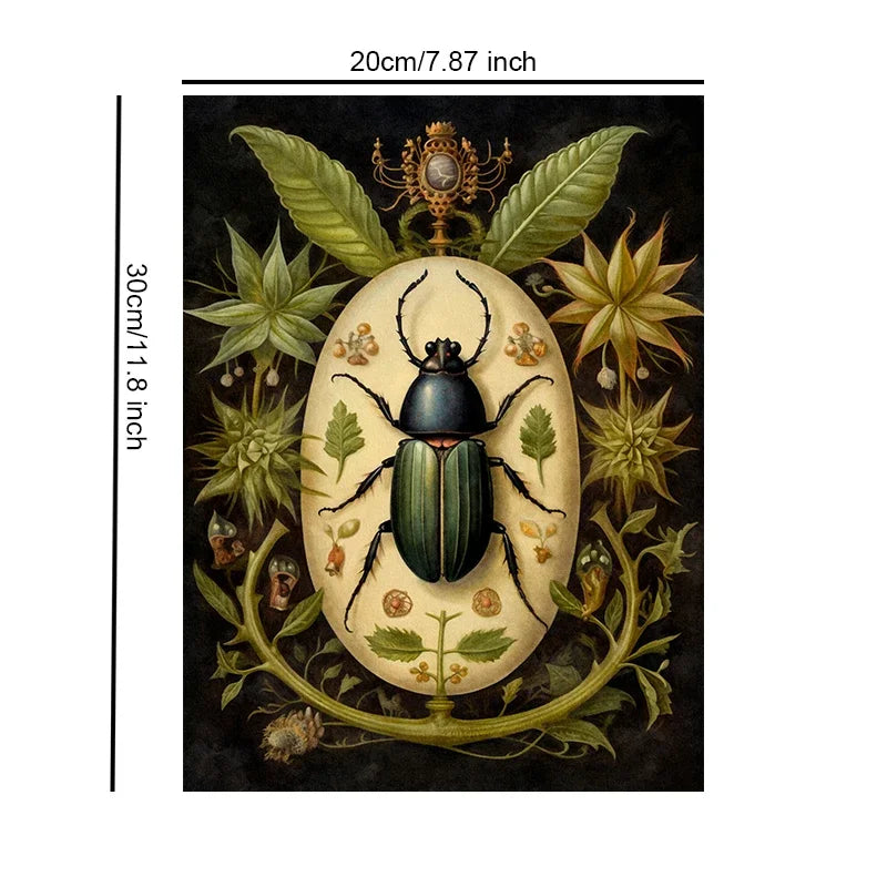 Botanical Beetles Retro Landscape Unframed Canvas Wall Art Poster Print For Home Living Room Bedroom Decor