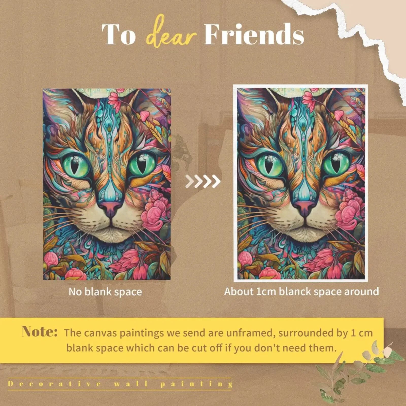Floral Cats Unframed Canvas Print Poster Wall Art For Living Room Bedroom Home Decor And Gifts