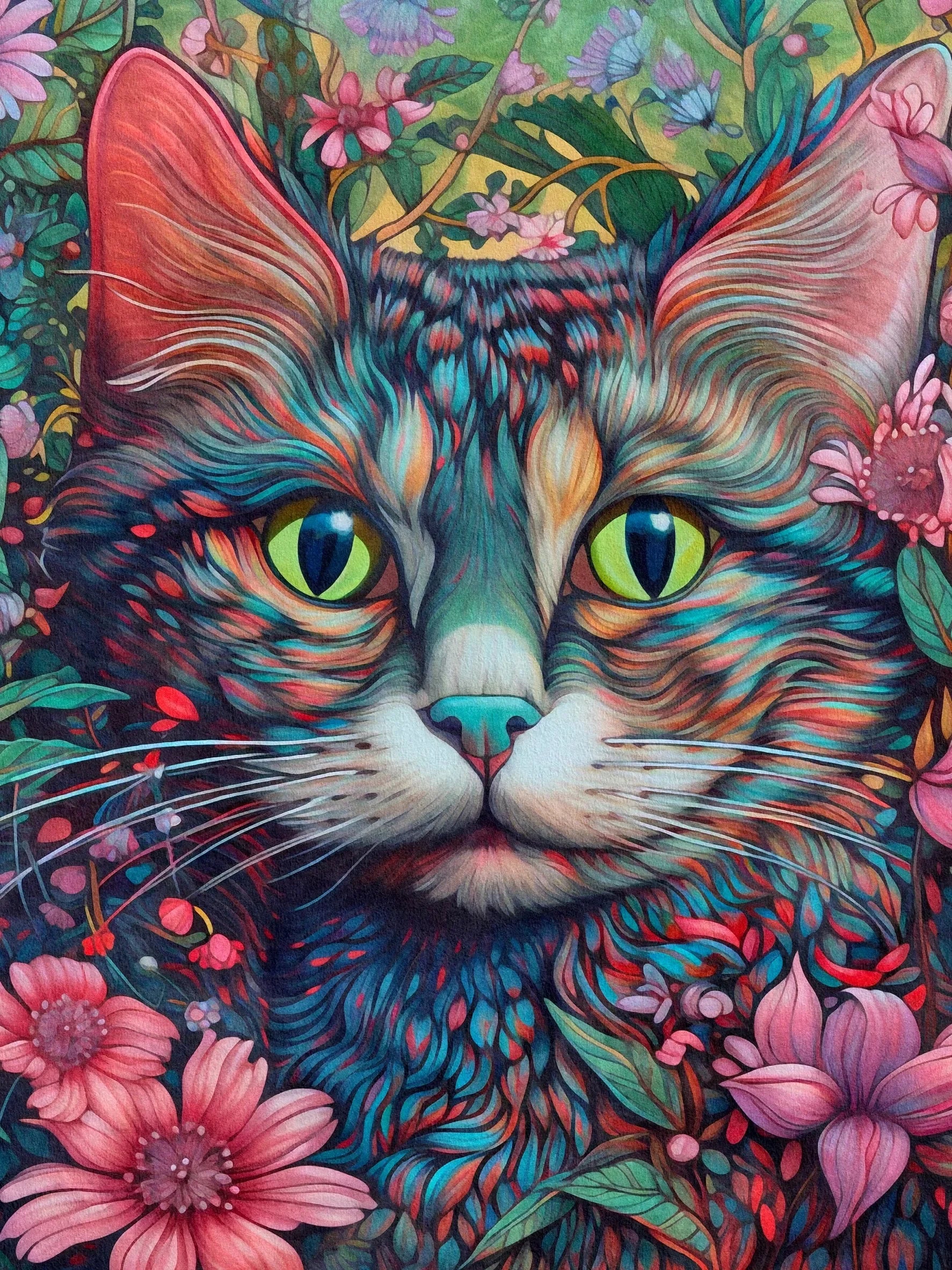 Floral Cats Unframed Canvas Print Poster Wall Art For Living Room Bedroom Home Decor And Gifts