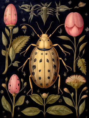 Botanical Beetles Retro Landscape Unframed Canvas Wall Art Poster Print For Home Living Room Bedroom Decor
