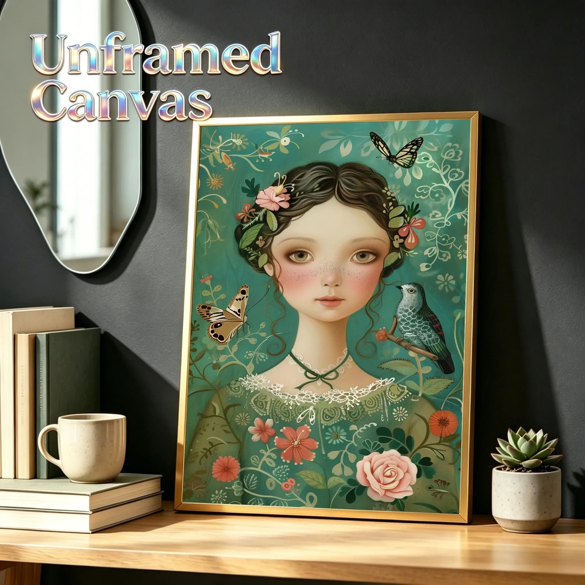 Floral Ladies Unframed Canvas Wall Art Poster Cozy Home Decoration for Living Room Bedroom & Ideal Gift Idea