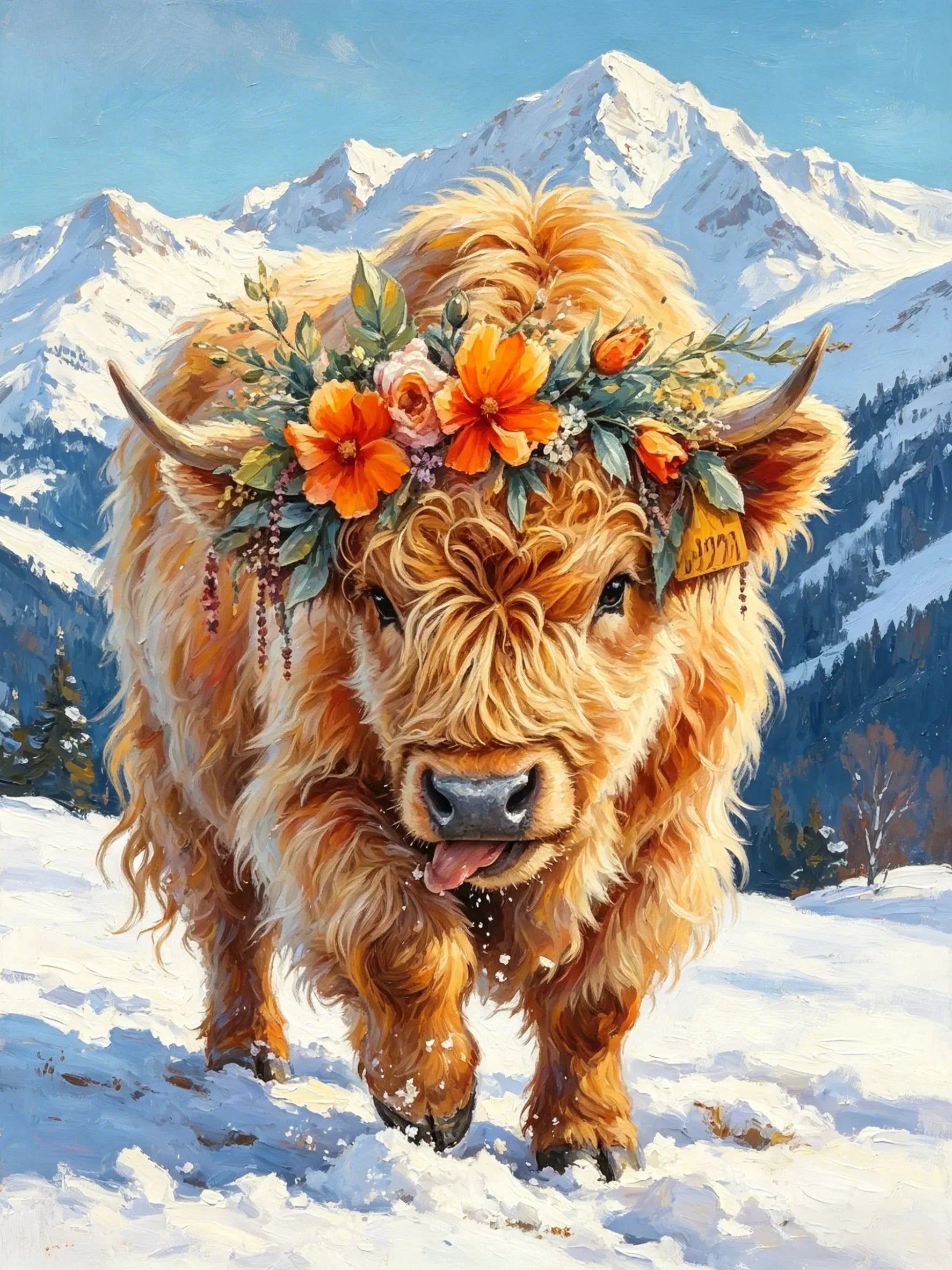 Cute Mountain Cattle Unframed Canvas Wall Art Poster Print For Home Living Room Bedroom Decor Gift