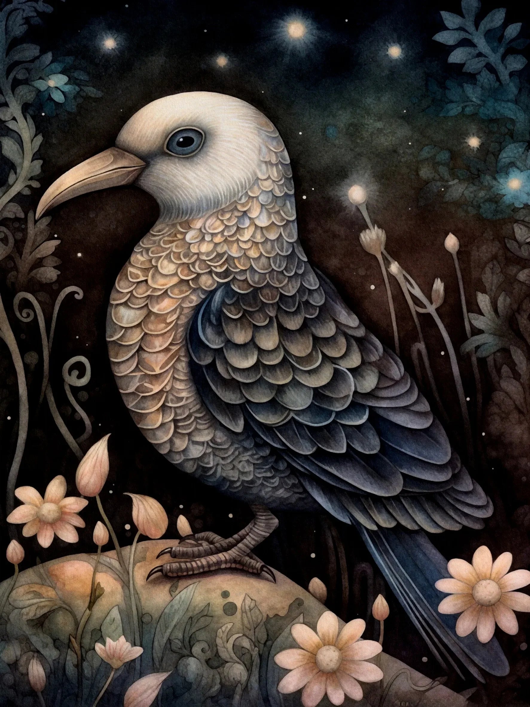 Dark Garden Birds Retro Style Unframed Canvas Print Wall Art Poster For Home Living Room Bedroom Decor Gifts