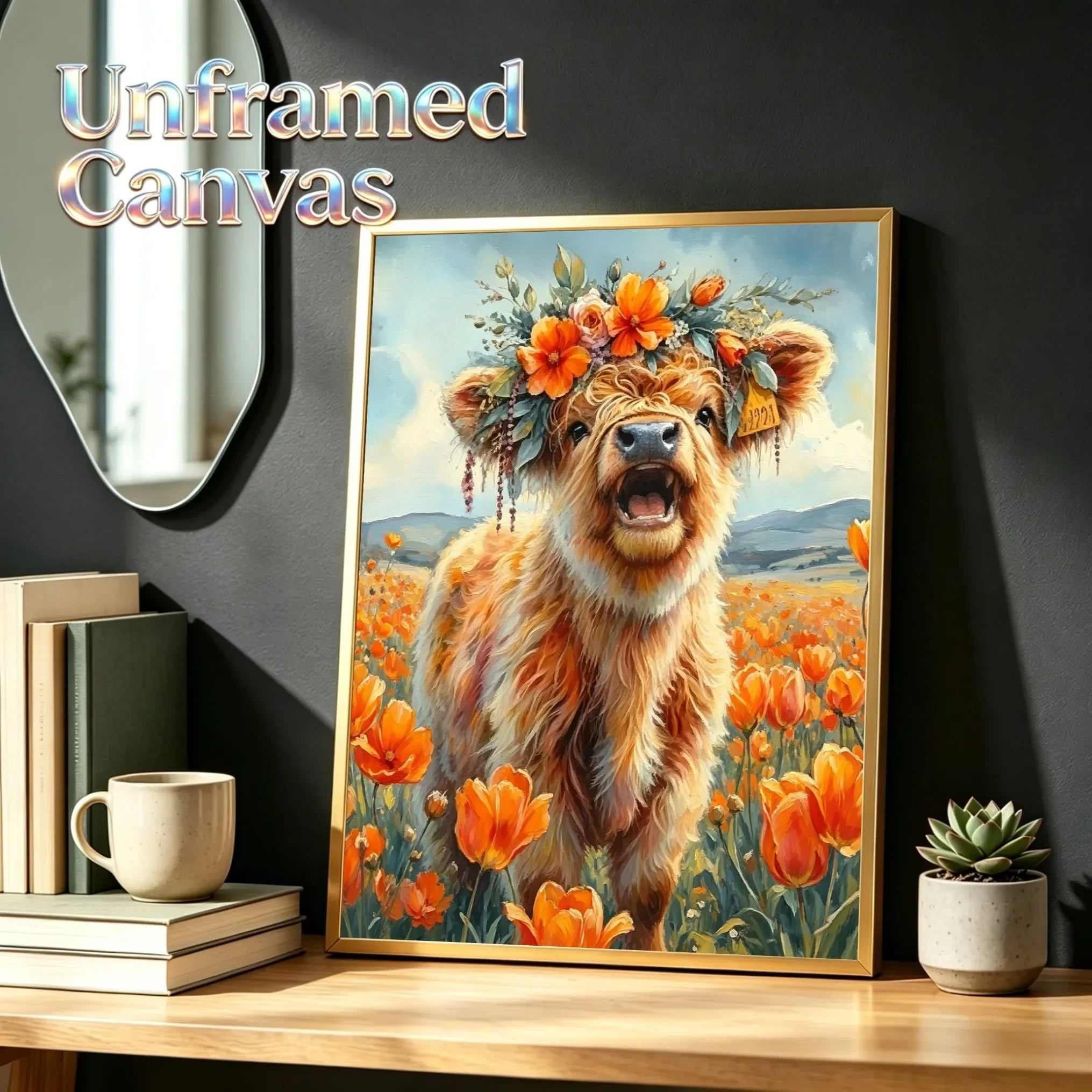 Cute Mountain Cattle Unframed Canvas Wall Art Poster Print For Home Living Room Bedroom Decor Gift