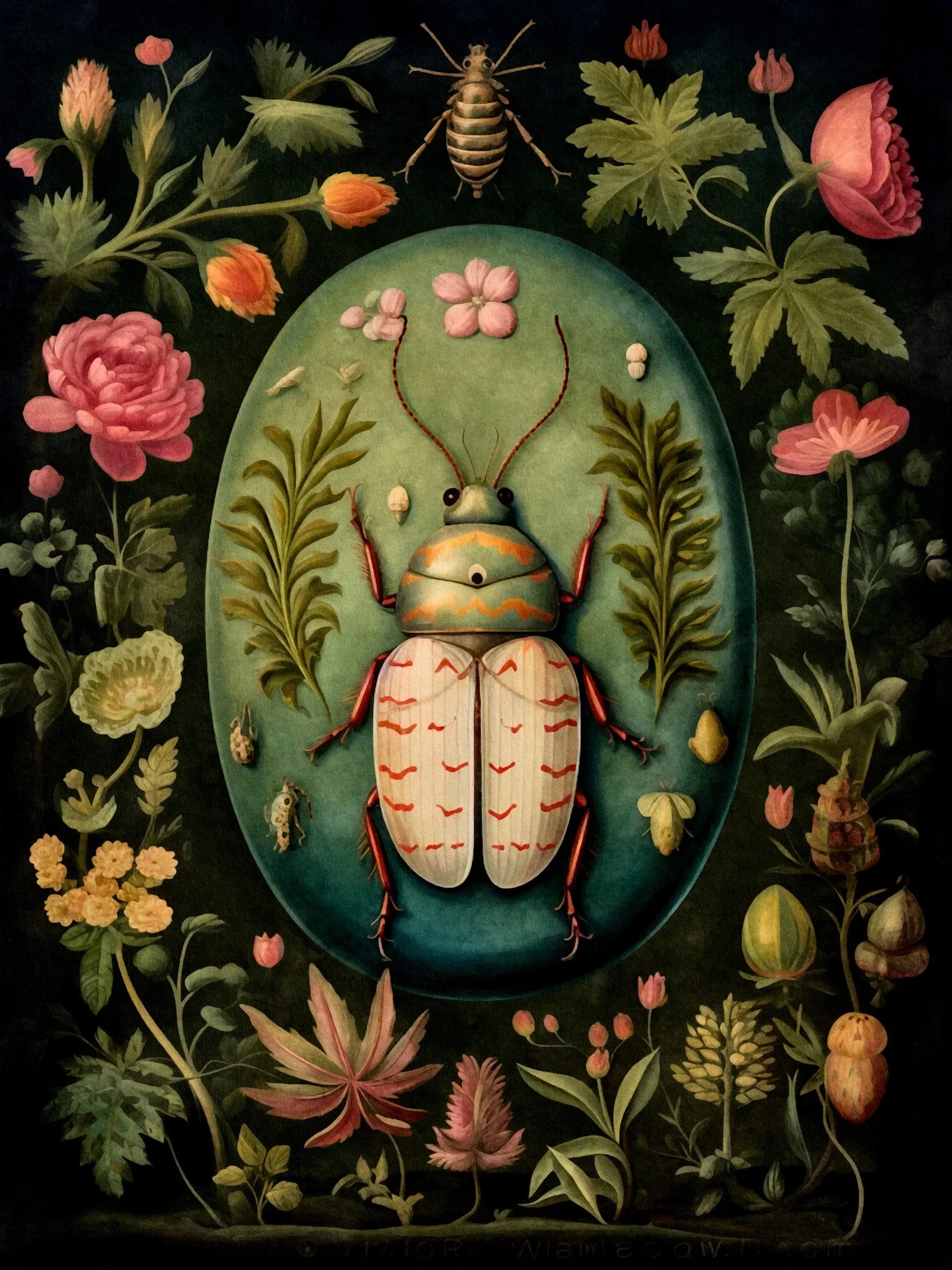 Botanical Beetles Retro Landscape Unframed Canvas Wall Art Poster Print For Home Living Room Bedroom Decor