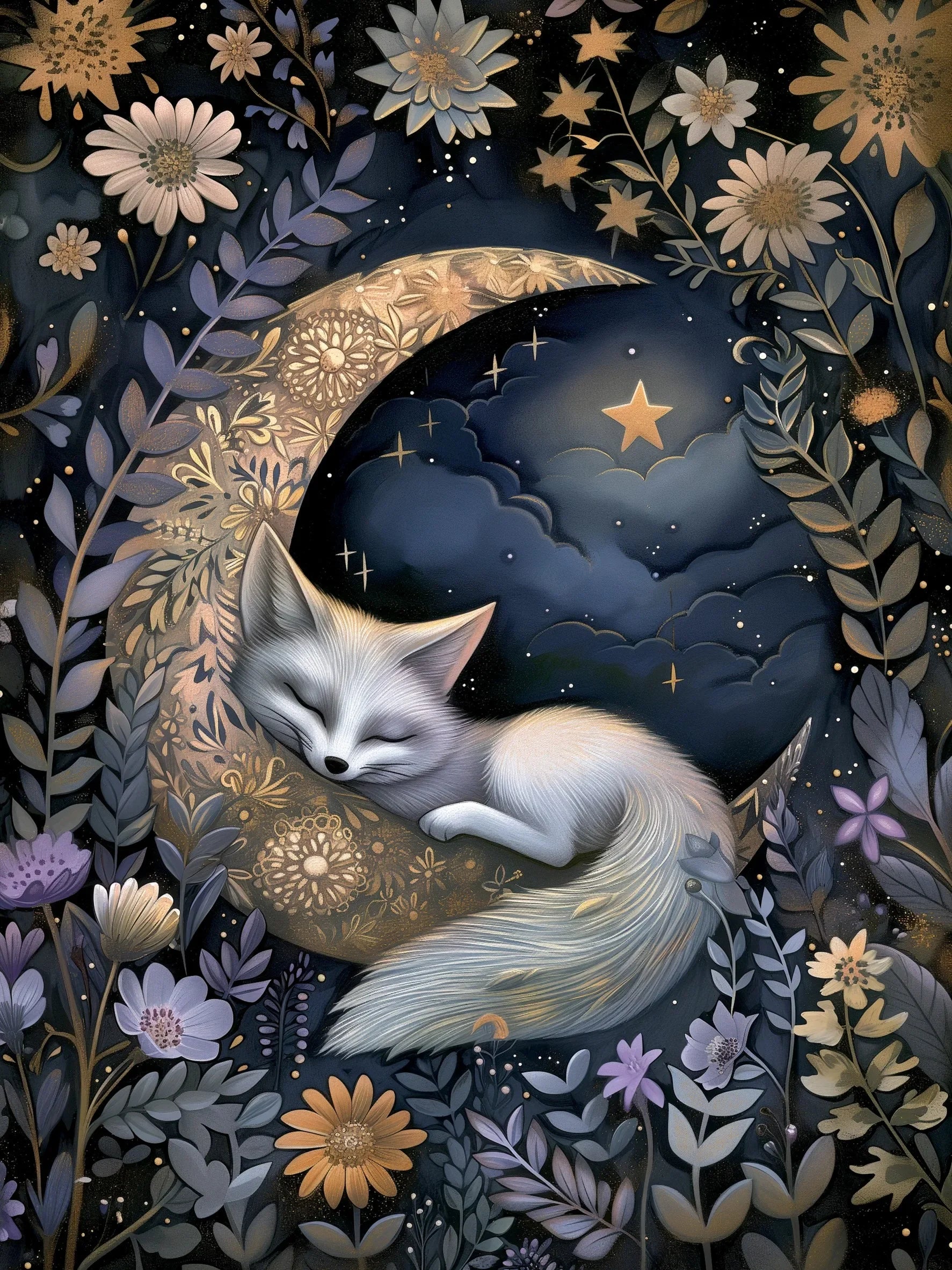 Moon Animals Unframed Canvas Art Poster Chic Wall Decor for Home Living Room Bedroom & Perfect Present