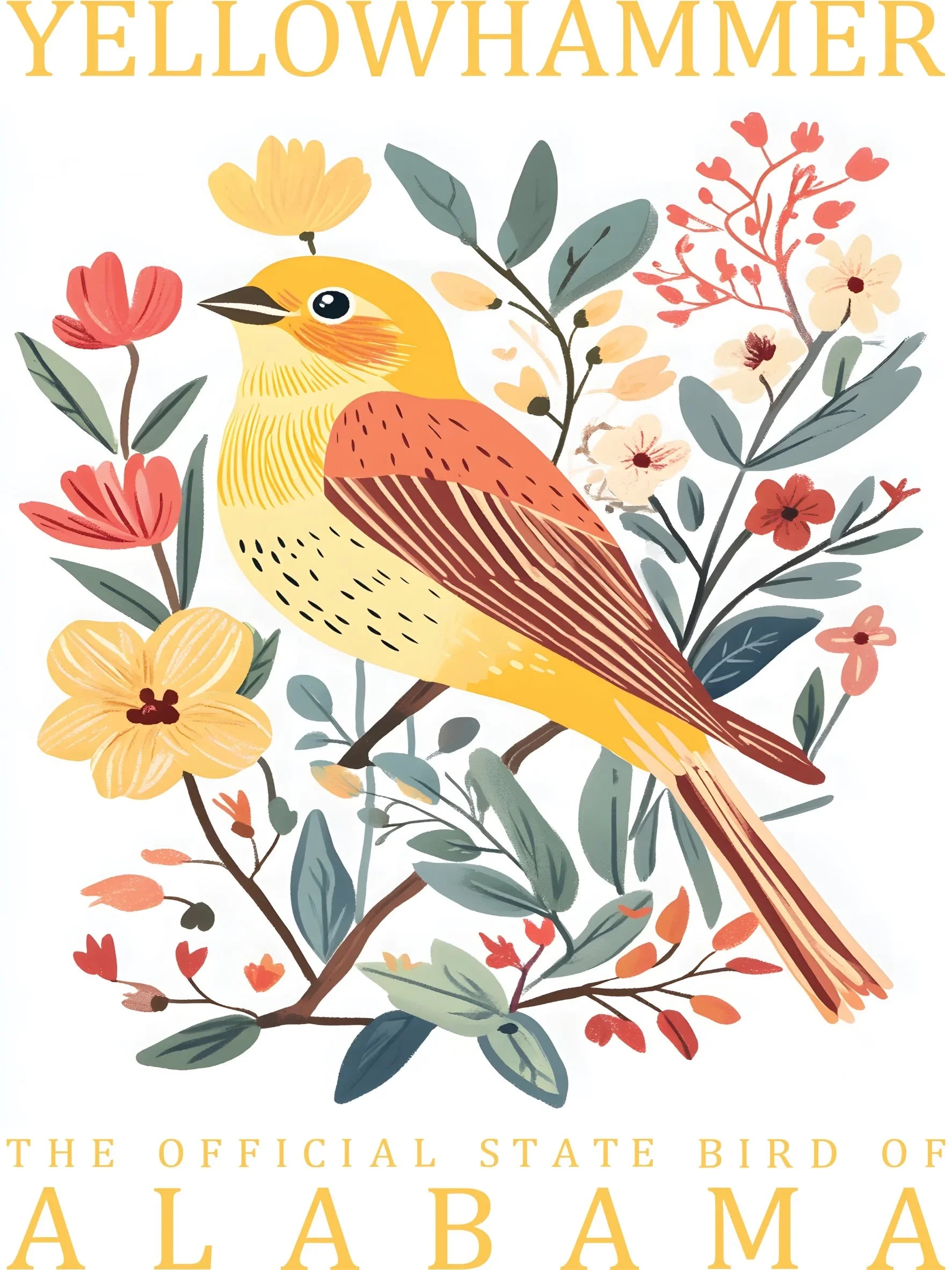 US State Birds Unframed Canvas Wall Art Poster Cozy Home Decor for Bedroom Living Room & Thoughtful Gift