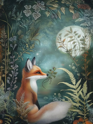 Fox & Fern Unframed Canvas Art Print Poster Warm Wall Decor for Living Room Bedroom & Beautiful Present
