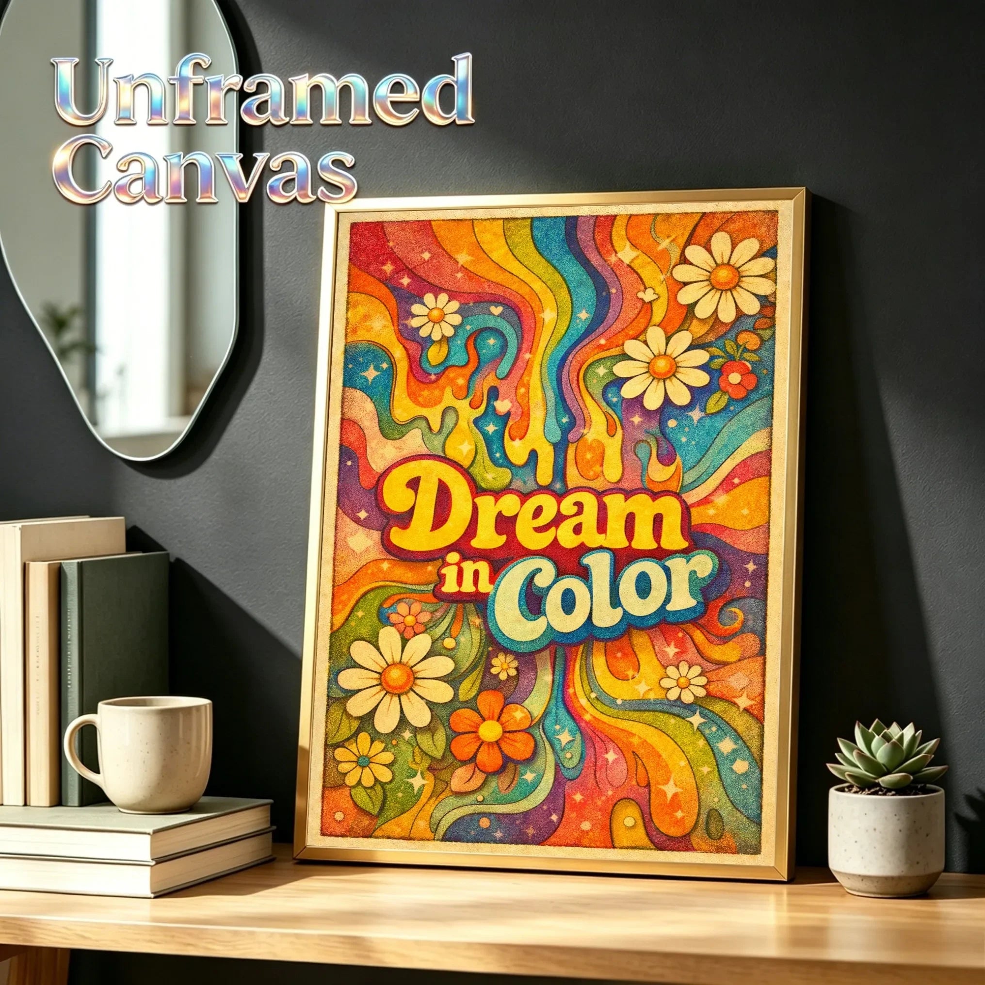 Groovy 70s Hippie Art Unframed Canvas Print Poster Wall Decor for Home Bedroom Living Room & Wonderful Present
