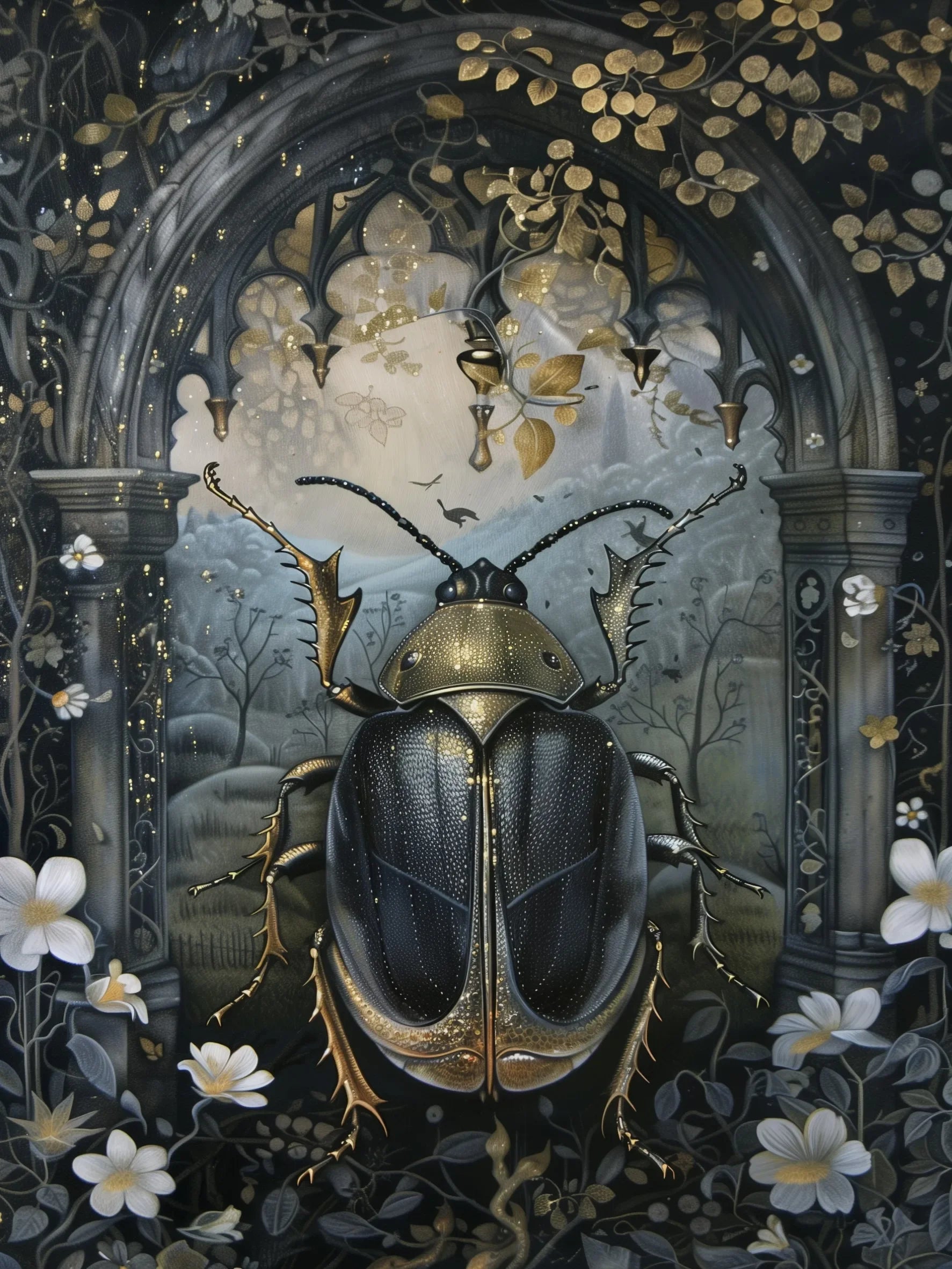 Gothic Beetle Wall Art Unframed Canvas Print Poster Fashion Home Decor for Bedroom Living Room & Special Present