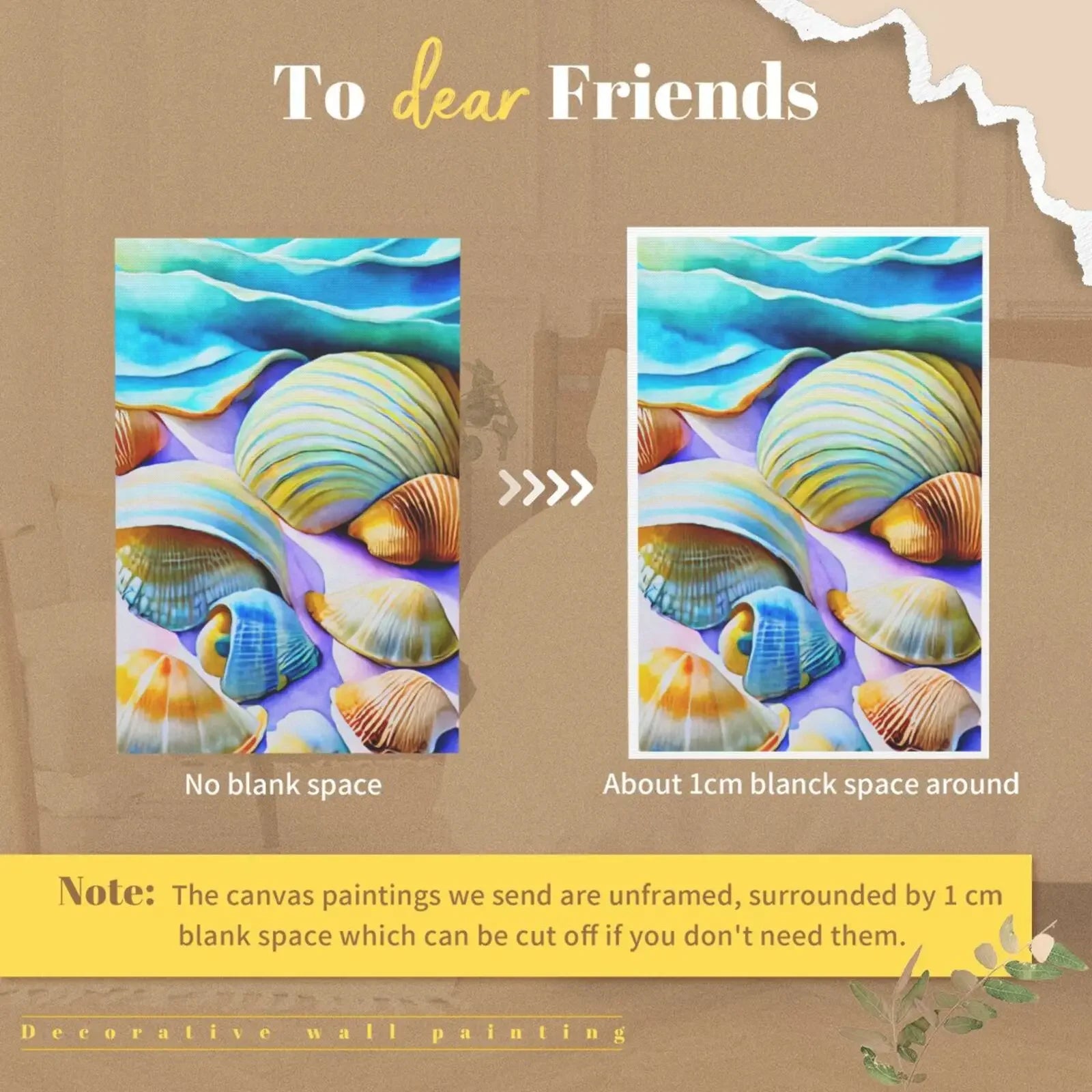 Seashell & Beach Unframed Canvas Art Print Wall Poster Home Decor for Living Room Bedroom & Fine Present