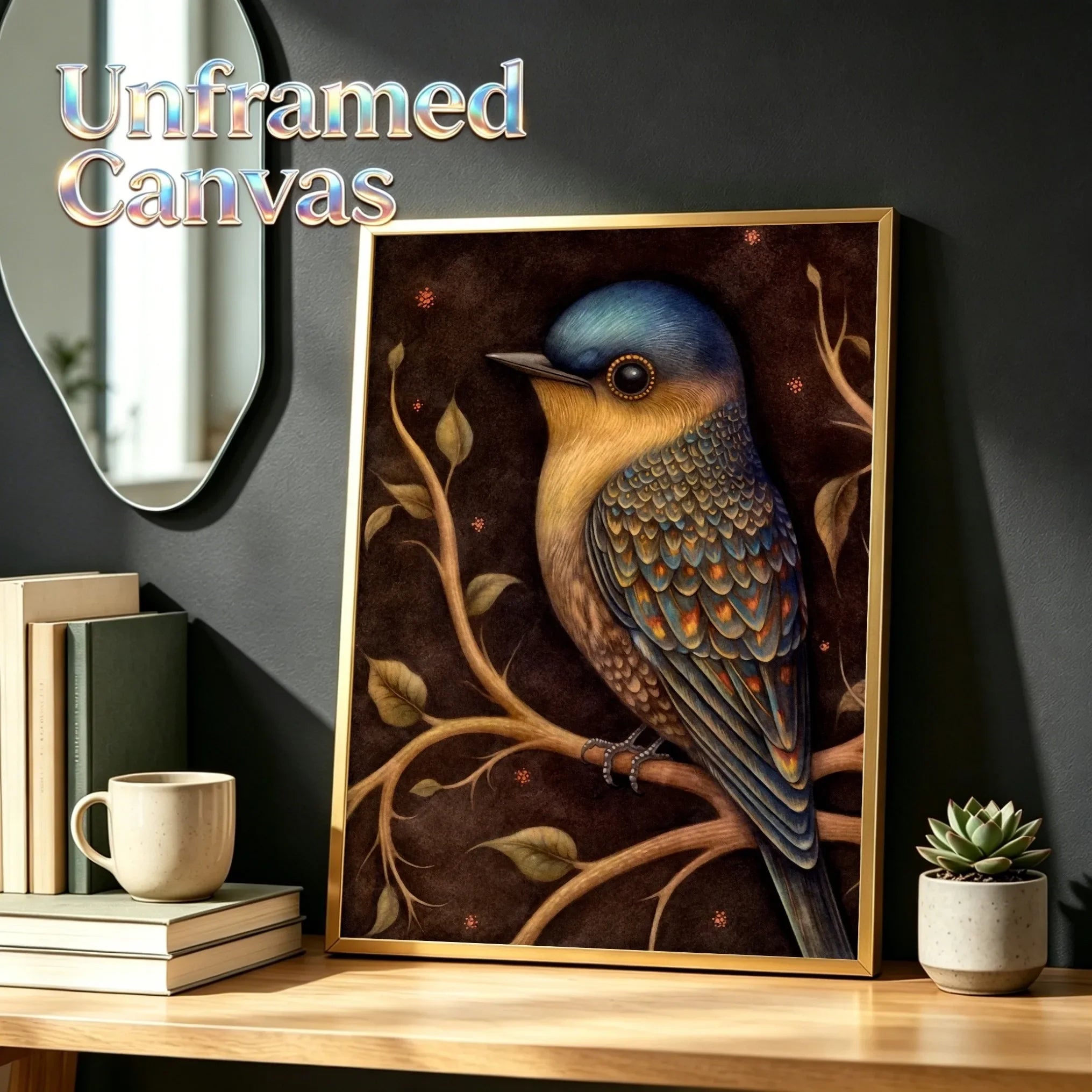 Dark Garden Birds Retro Style Unframed Canvas Print Wall Art Poster For Home Living Room Bedroom Decor Gifts