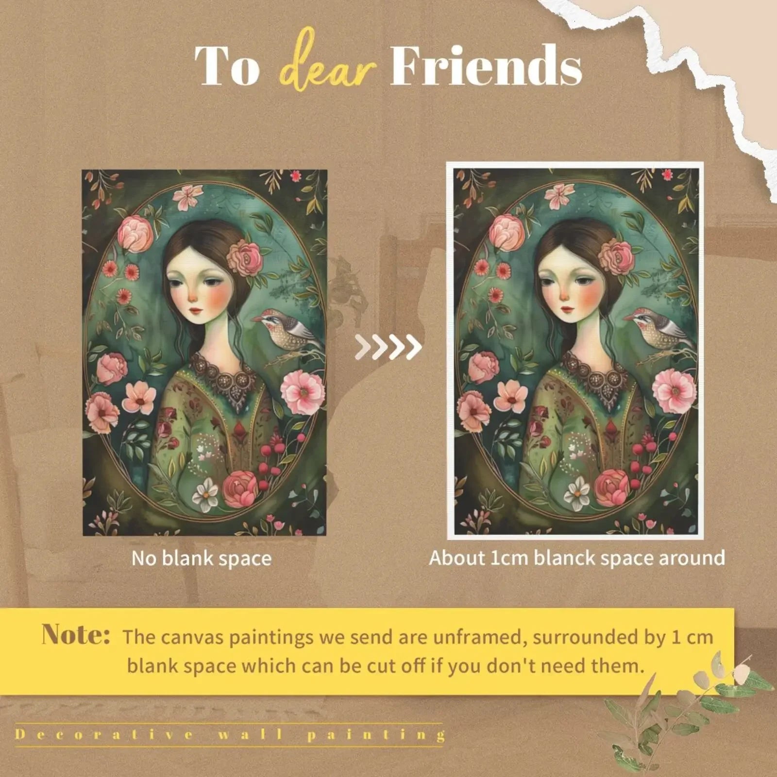 Unframed Canvas Floral Lady Art Print Poster Wall Art for Home Living Room Bedroom Decor & Perfect Present