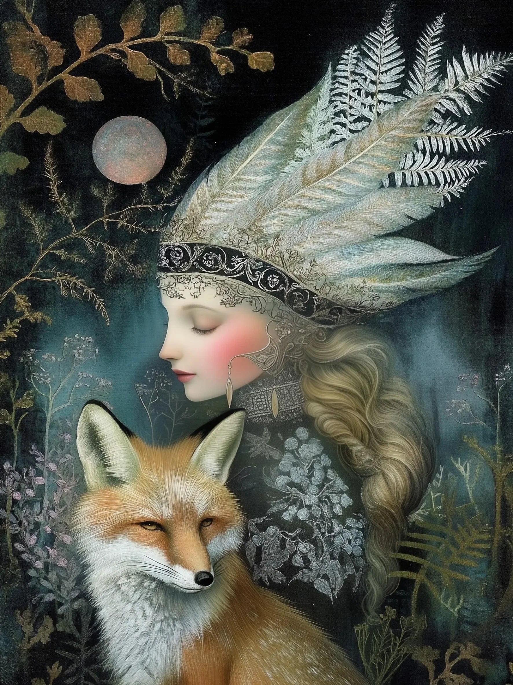 Fox & Fern Unframed Canvas Art Print Poster Warm Wall Decor for Living Room Bedroom & Beautiful Present
