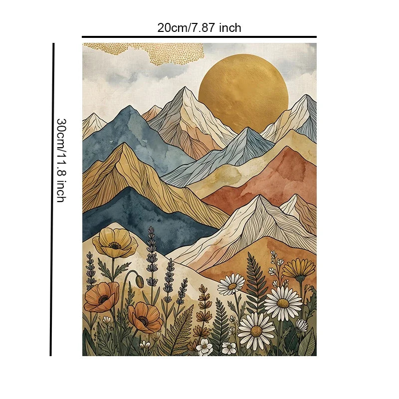 Wall Art Poster Unframed Canvas Retro Boho Celestial Mountain Print For Home Living Room Bedroom Decor Great Gifts