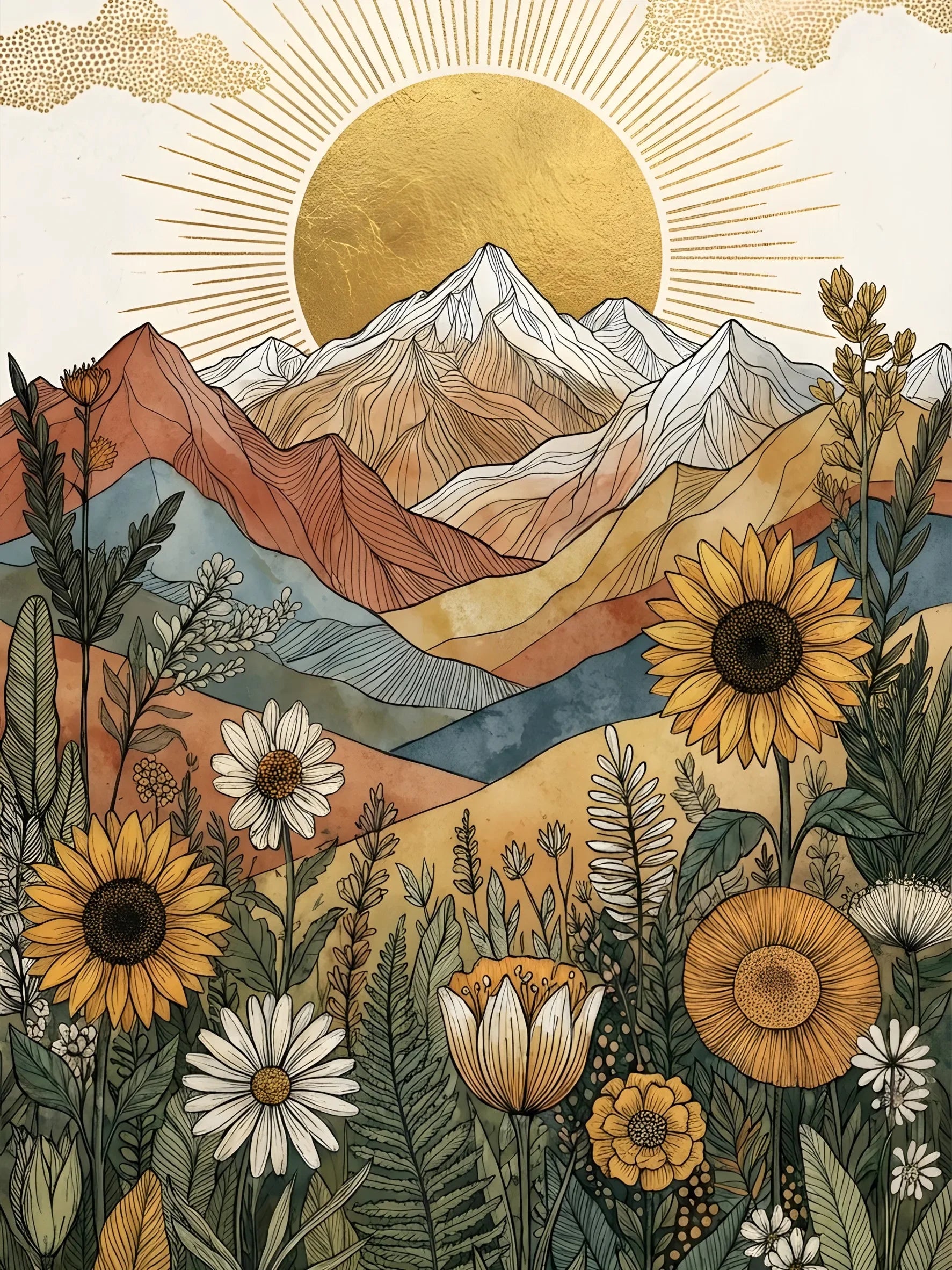 Wall Art Poster Unframed Canvas Retro Boho Celestial Mountain Print For Home Living Room Bedroom Decor Great Gifts