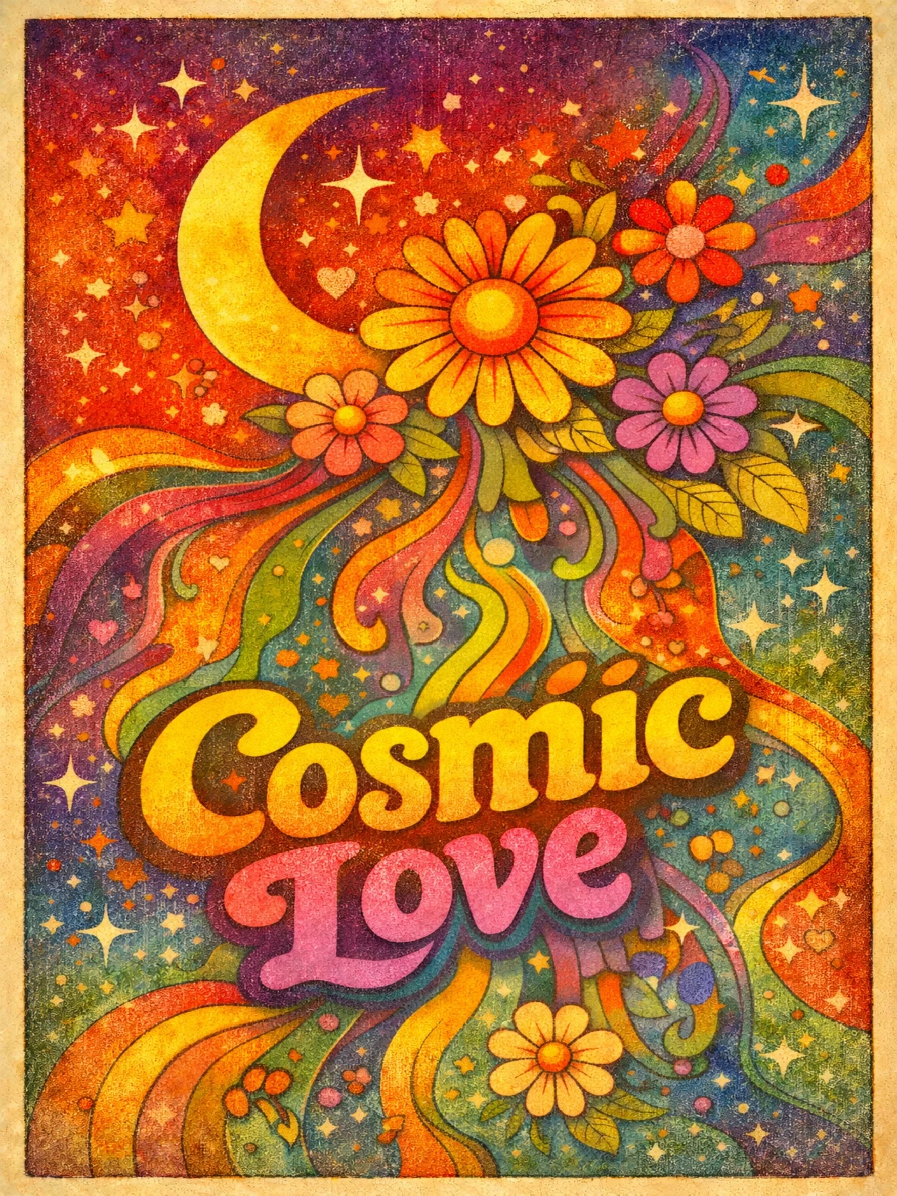 Groovy 70s Hippie Art Unframed Canvas Print Poster Wall Decor for Home Bedroom Living Room & Wonderful Present