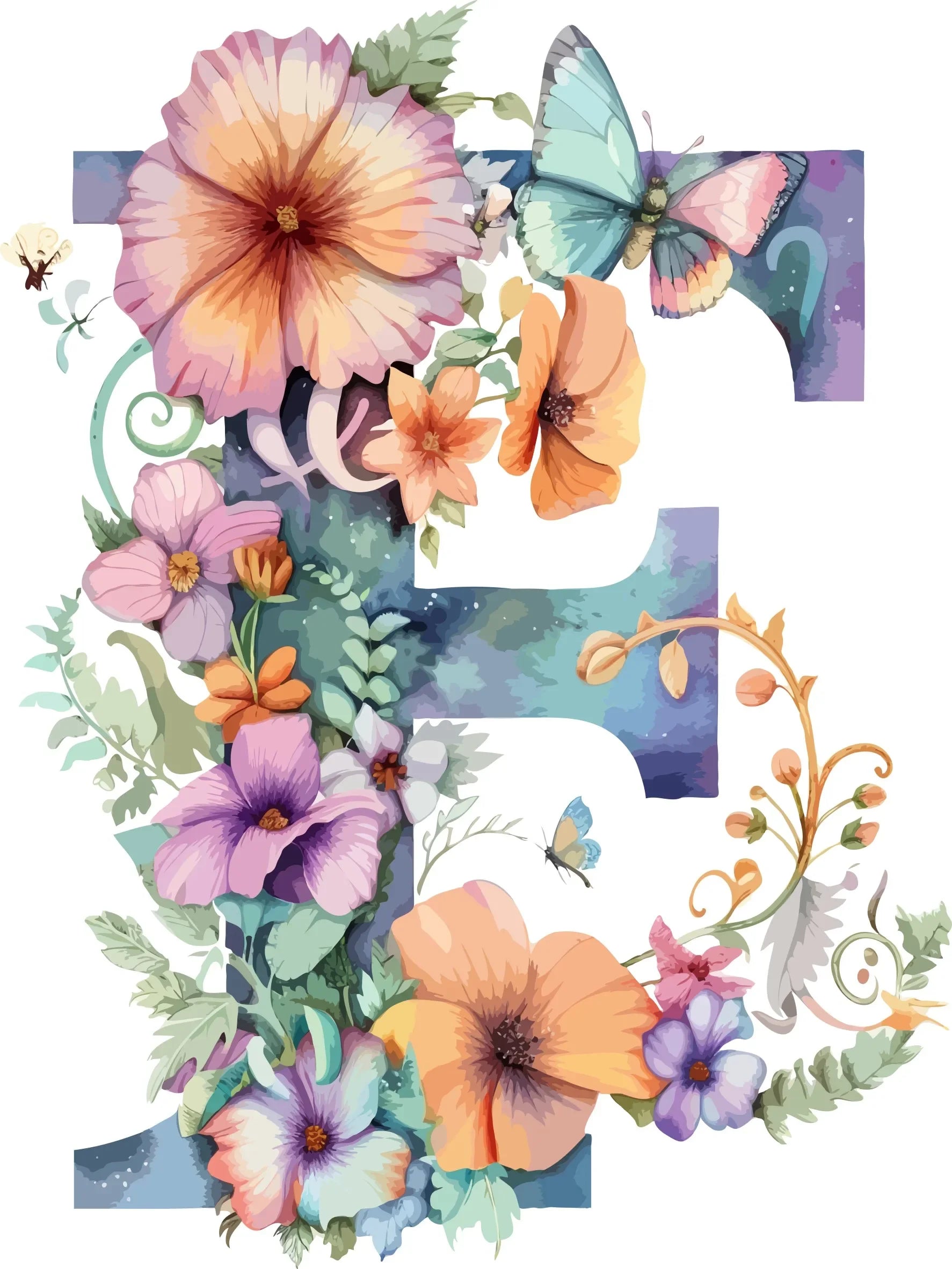 Watercolor Floral Alphabet Canvas Print Unframed Wall Art Poster Home Decoration for Bedroom Living Room & Great Gift Idea