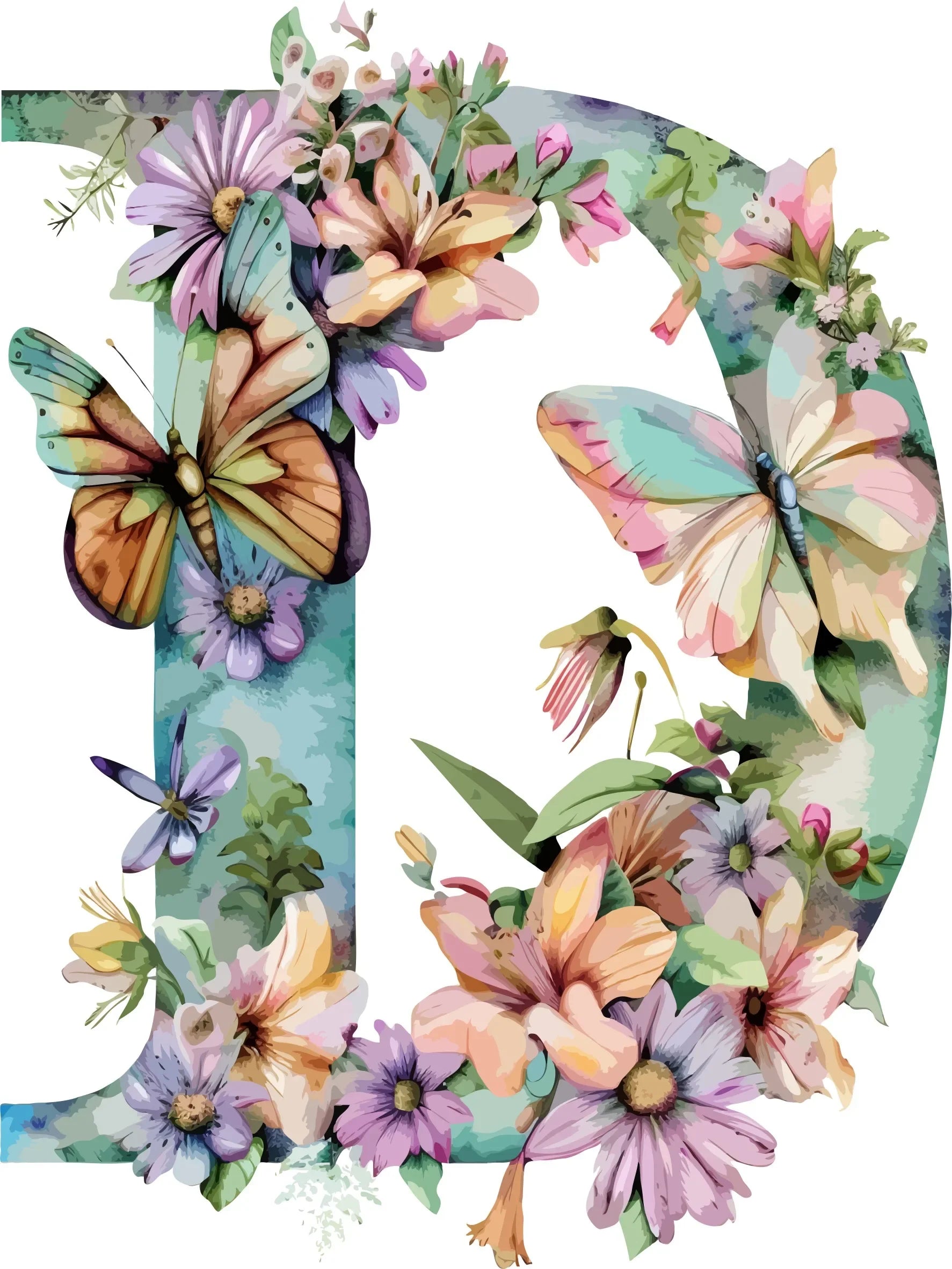 Watercolor Floral Alphabet Canvas Print Unframed Wall Art Poster Home Decoration for Bedroom Living Room & Great Gift Idea