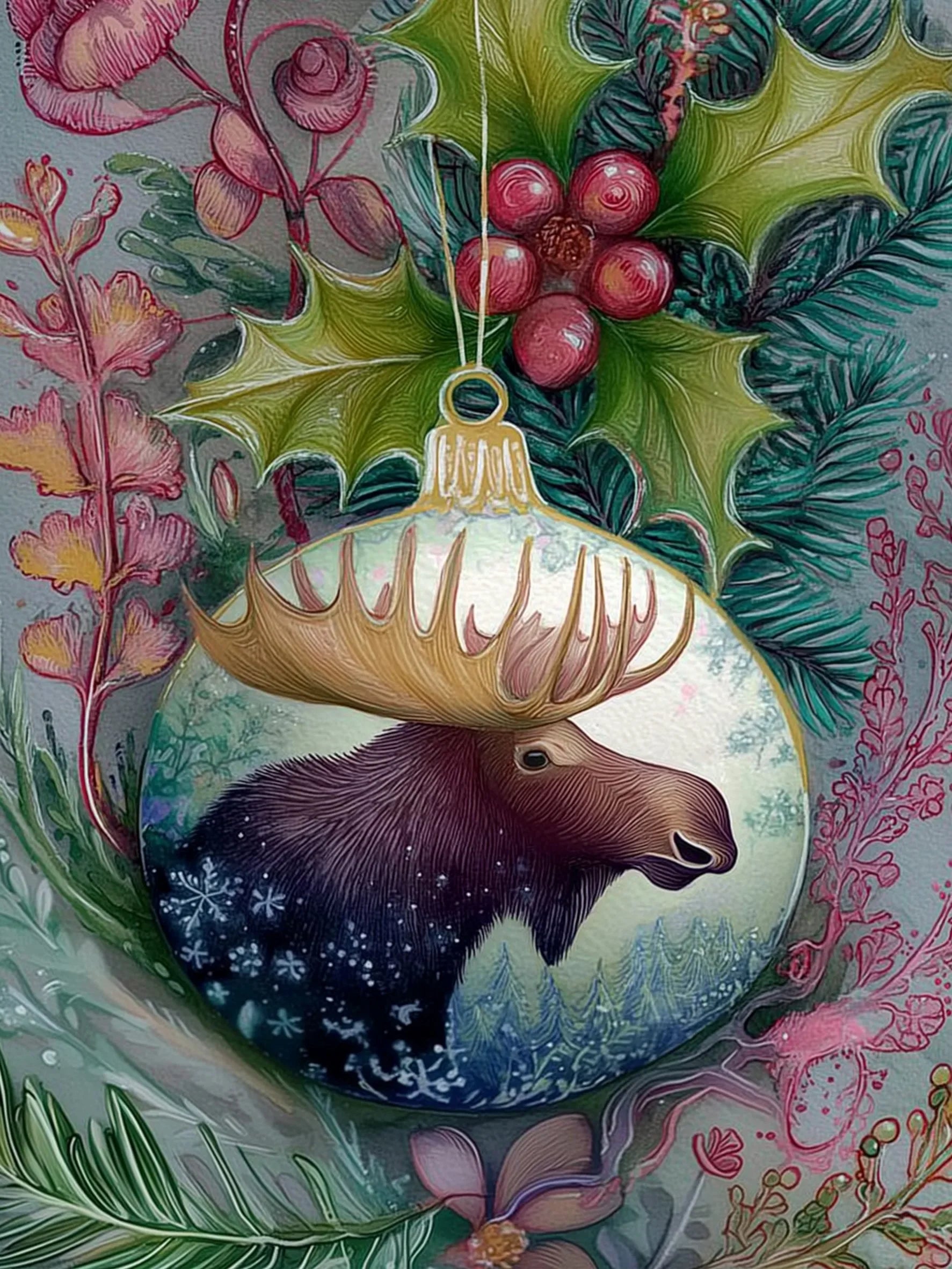 Animals in Christmas Baubles Canvas Unframed Wall Art Print Poster For Living Room Bedroom Home Decor Nice Gifts