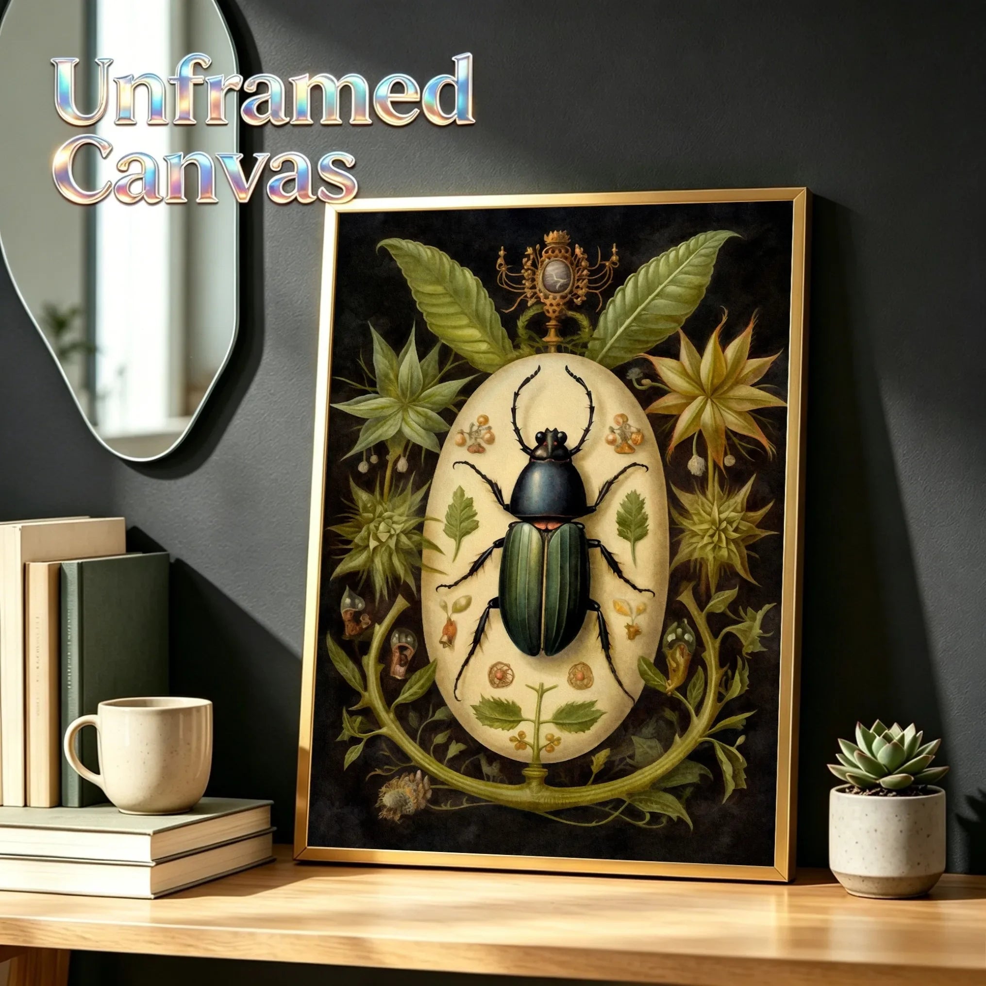 Botanical Beetles Retro Landscape Unframed Canvas Wall Art Poster Print For Home Living Room Bedroom Decor