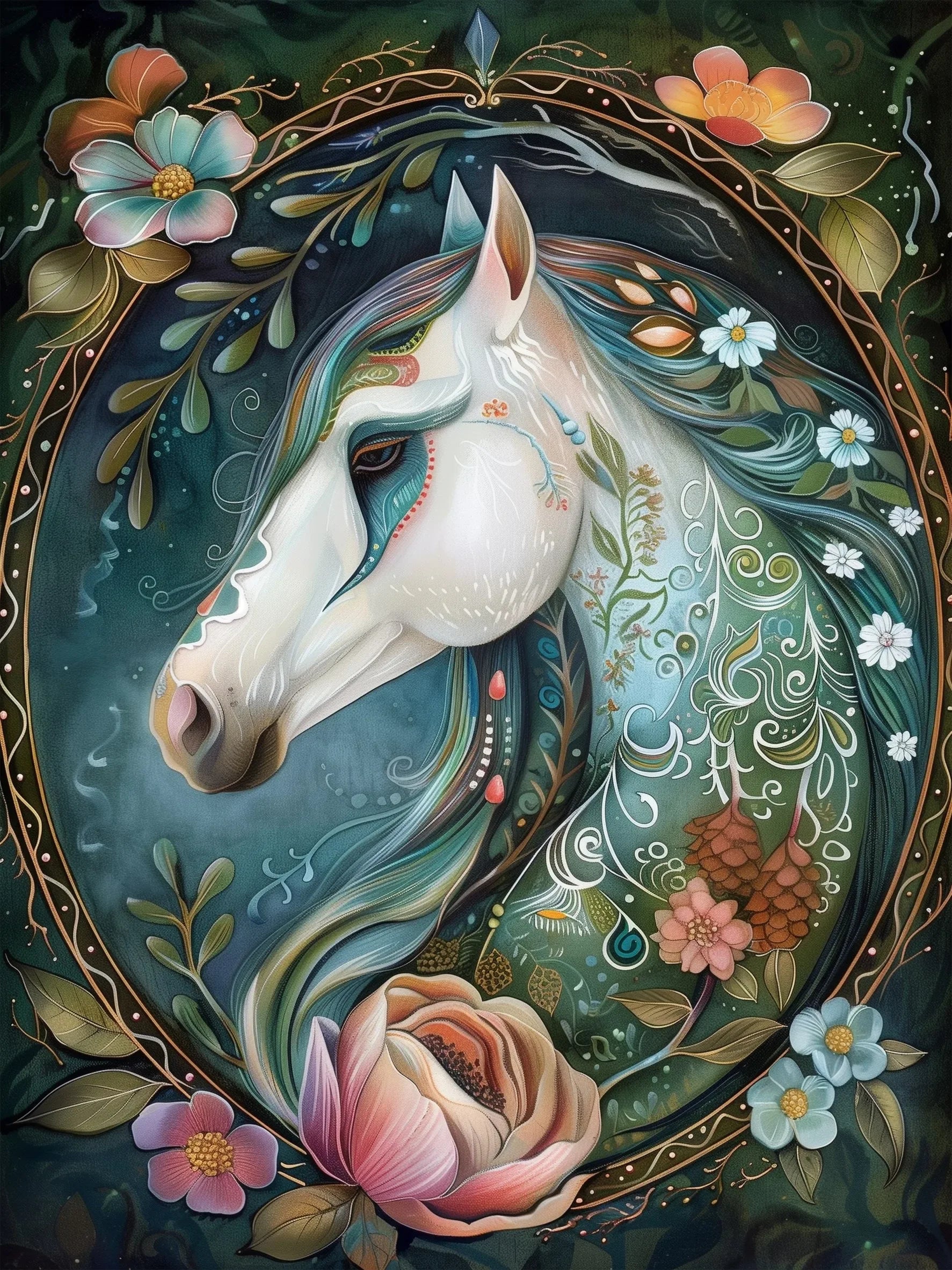 Retro Floral Horse Unframed Canvas Art Print Poster Wall Decor For Living Room Bedroom Home Decoration Ideal Gift