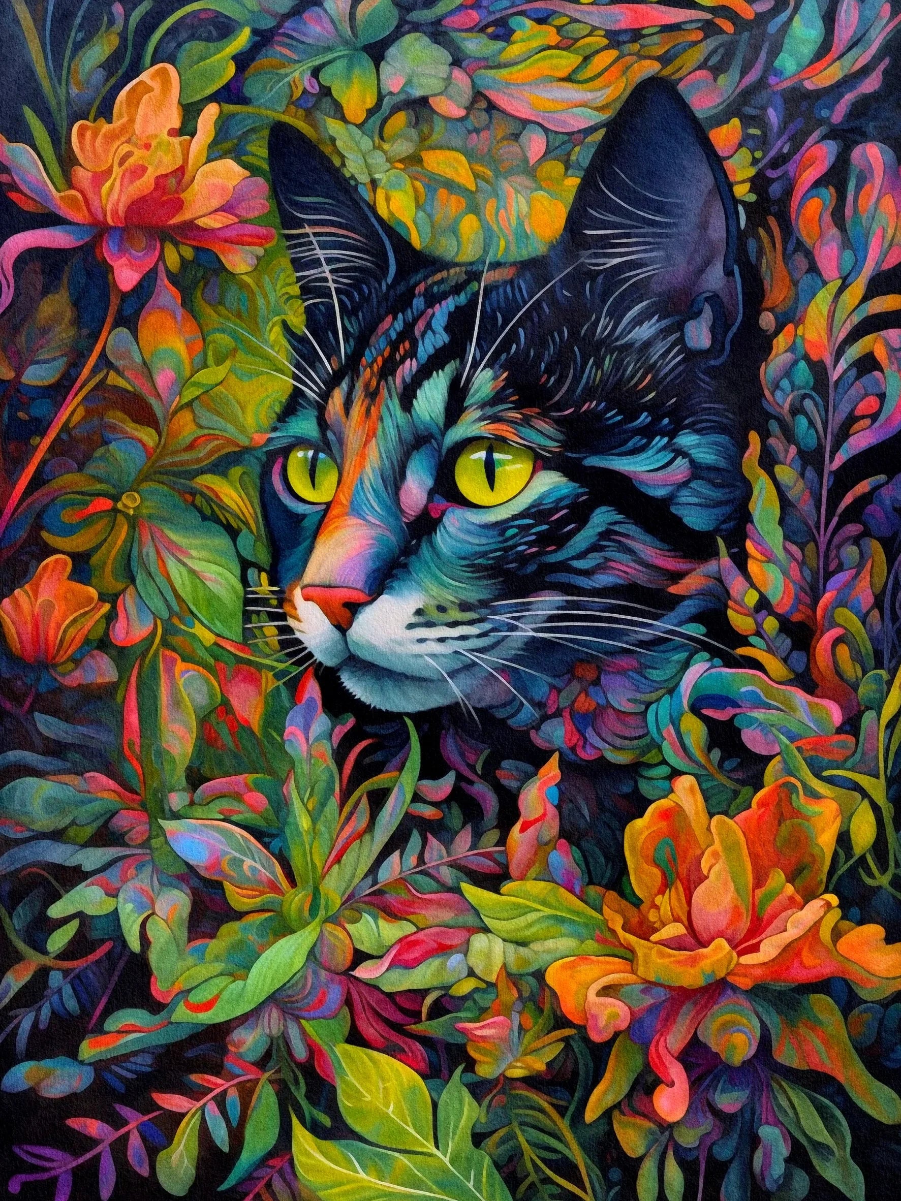 Floral Cats Unframed Canvas Print Poster Wall Art For Living Room Bedroom Home Decor And Gifts