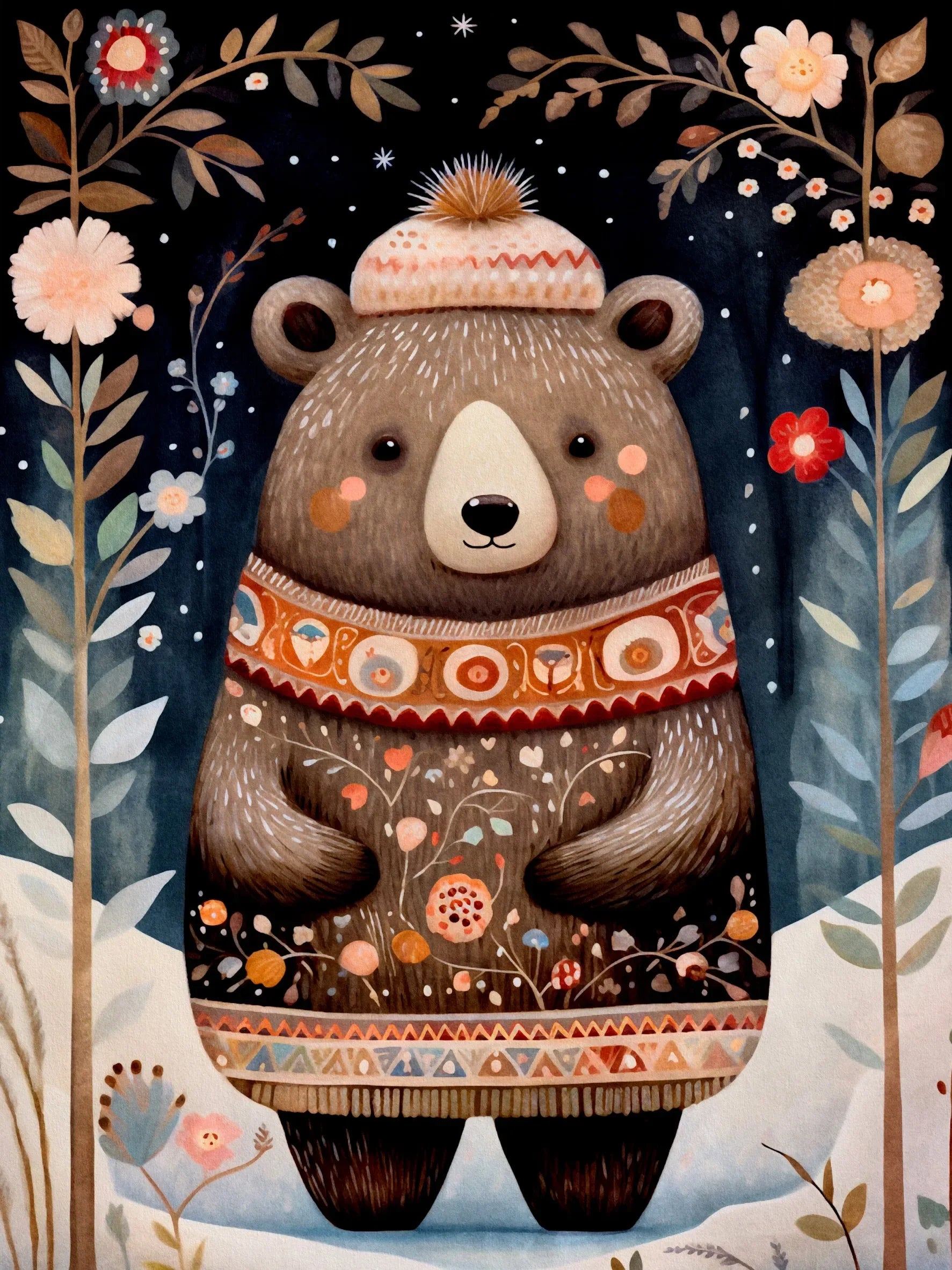 Retro Woodland Folk Unframed Canvas Print Wall Art Poster Home Decor for Living Room Bedroom Gifts