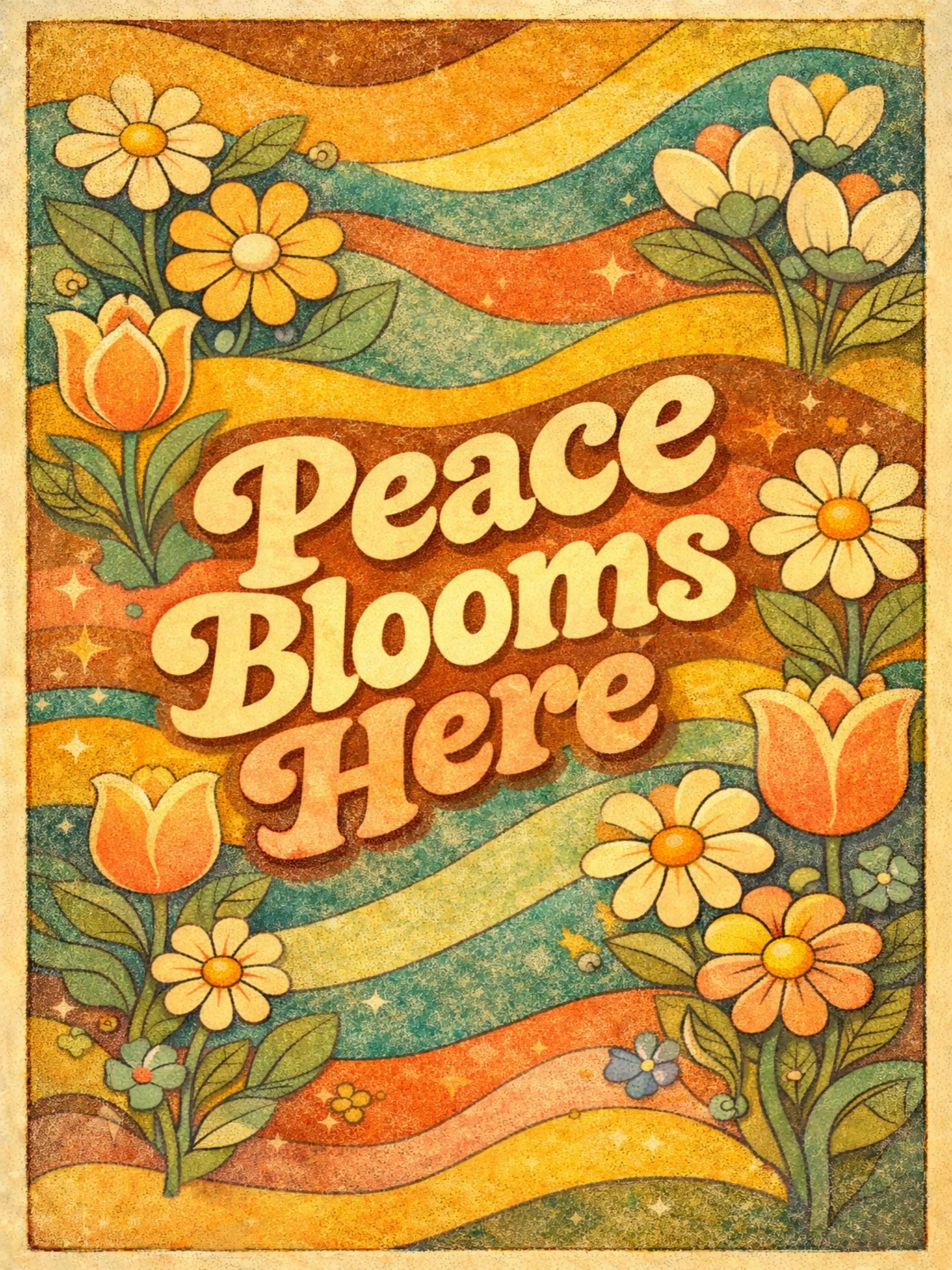 Groovy 70s Hippie Art Unframed Canvas Print Poster Wall Decor for Home Bedroom Living Room & Wonderful Present