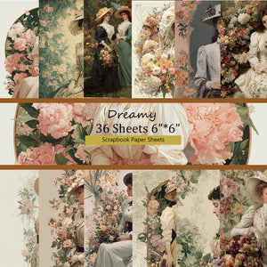 36 Sheets 6"x6" Scrapbook Paper Pack: Vintage Map & Flower Prints for Scrapbooking, Origami, Junk Journal & Card DIY .