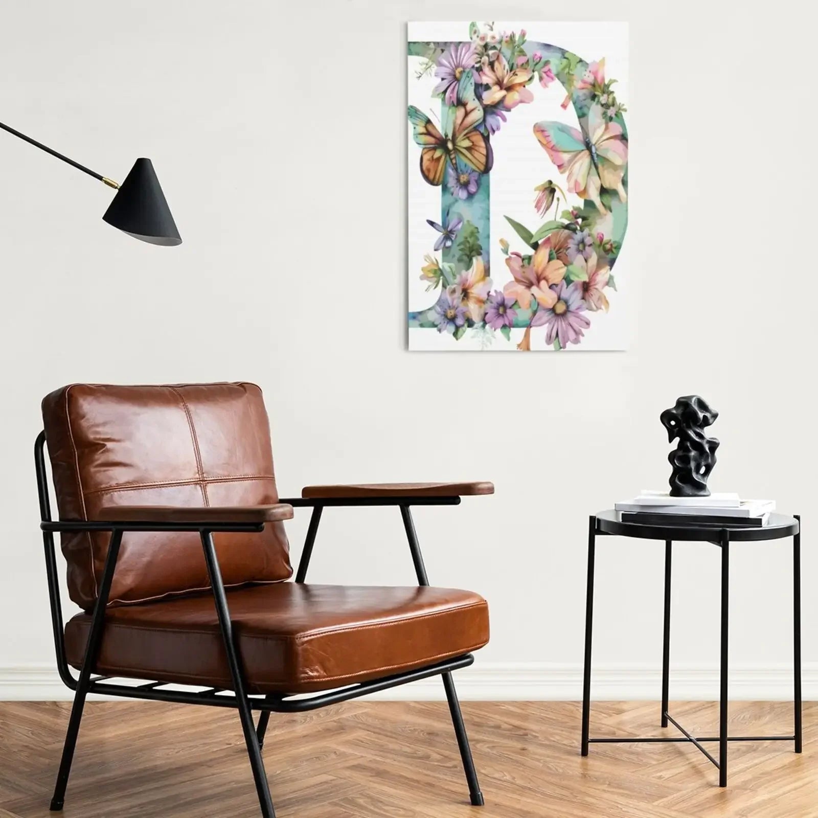 Watercolor Floral Alphabet Canvas Print Unframed Wall Art Poster Home Decoration for Bedroom Living Room & Great Gift Idea