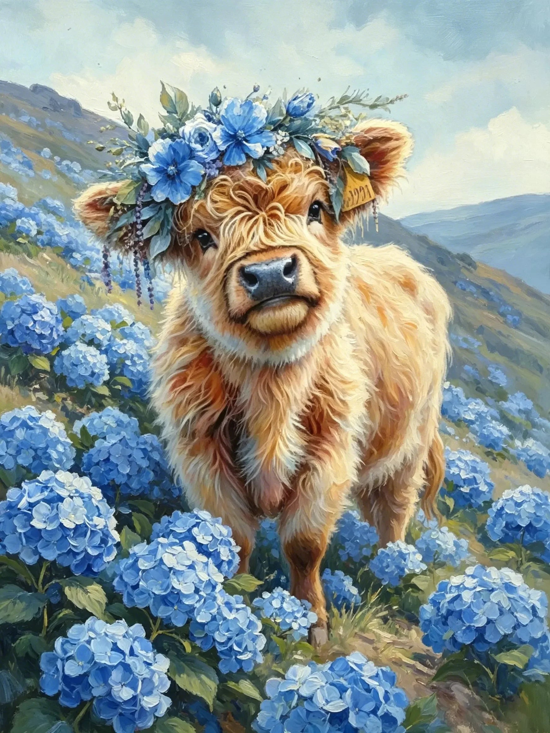 Cute Mountain Cattle Unframed Canvas Wall Art Poster Print For Home Living Room Bedroom Decor Gift