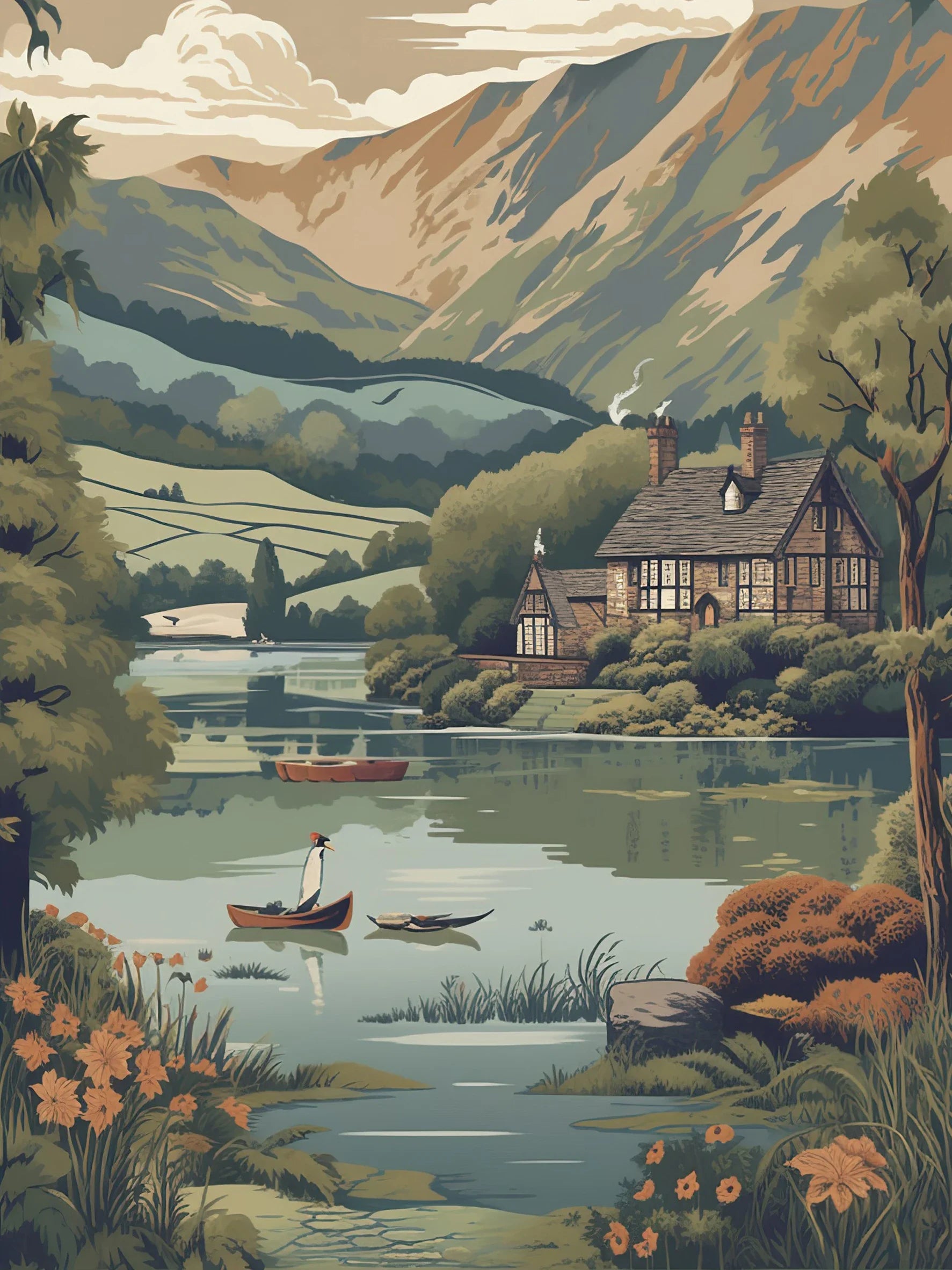 Canvas Art Unframed Vintage Travel Britain Wall Poster Chic Home Decoration for Living Room Bedroom & Perfect Present