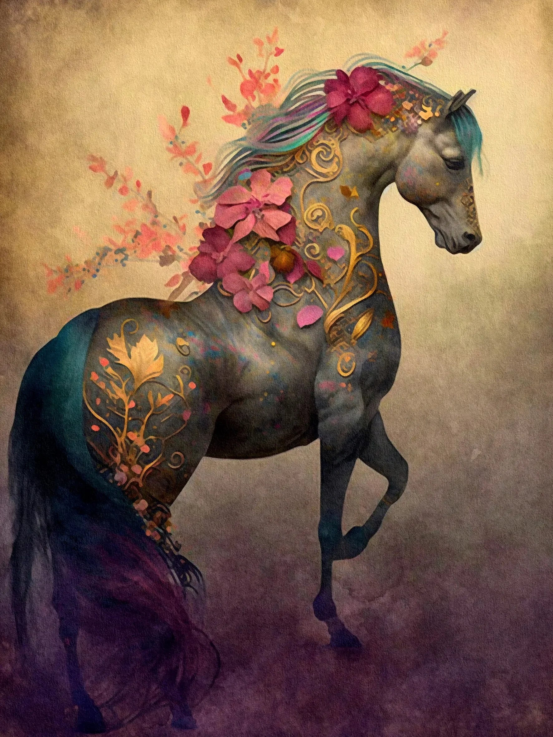 Horses & Unicorn Artwork Unframed Canvas Print Poster Modern Wall Decoration for Living Room Bedroom & Nice Gift