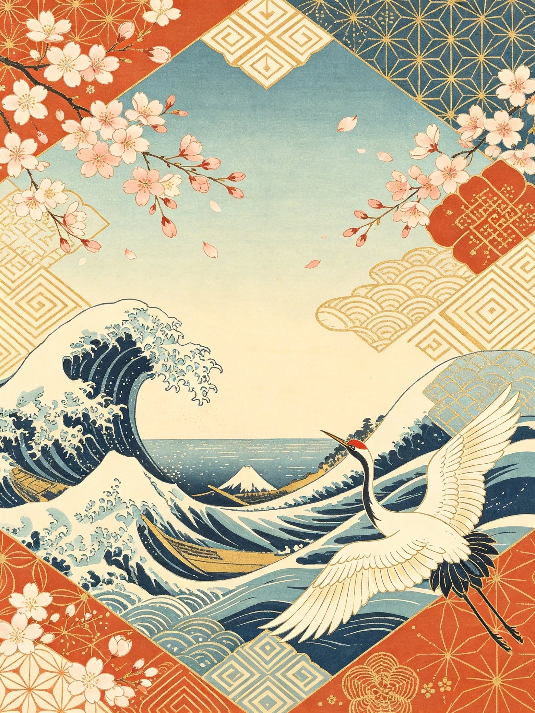 Japanese Retro Unframed Canvas Art Print Wall Poster Stylish Home Decor for Bedroom Living Room & Sweet Gift