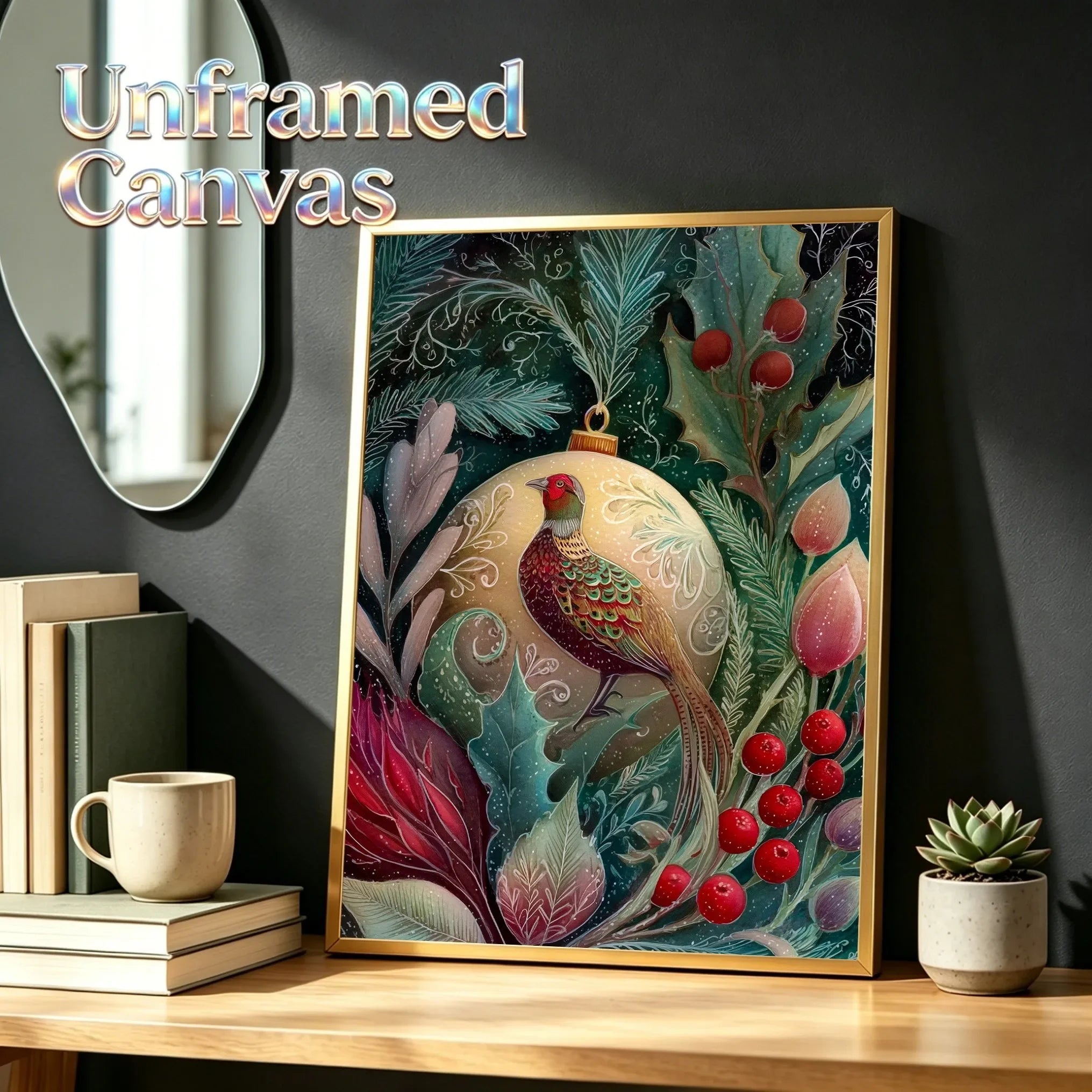 Animals in Christmas Baubles Canvas Unframed Wall Art Print Poster For Living Room Bedroom Home Decor Nice Gifts