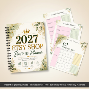 2027 Etsy Shop Business Planner printable PDF digital download cover and interior pages preview