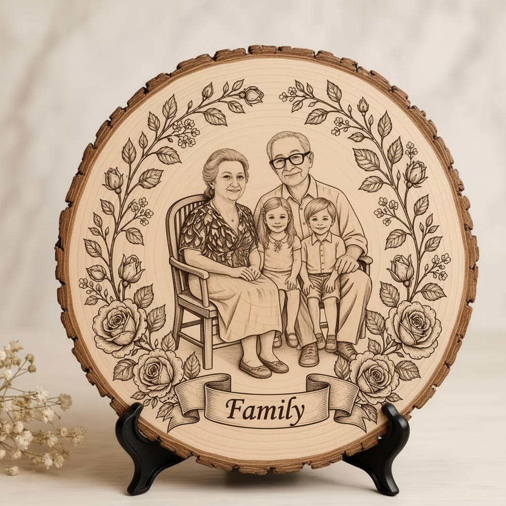 Customized Wood Slice Memorial Gift, Custom Black and White Line Art Style Photo, Couple's Photo Customization Gift for friends