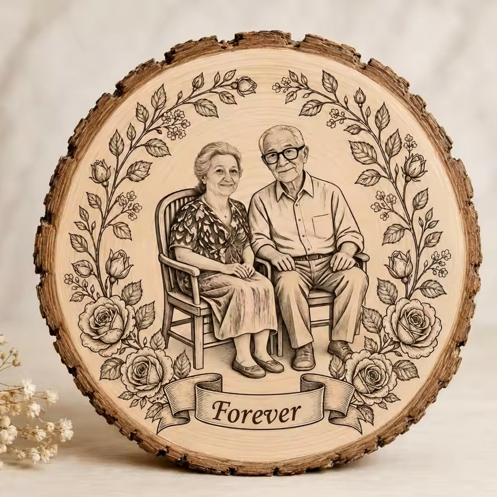 Customized Wood Slice Memorial Gift, Custom Black and White Line Art Style Photo, Couple's Photo Customization Gift for friends