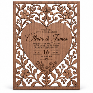 Personalized walnut wood laser-cut wedding invitation